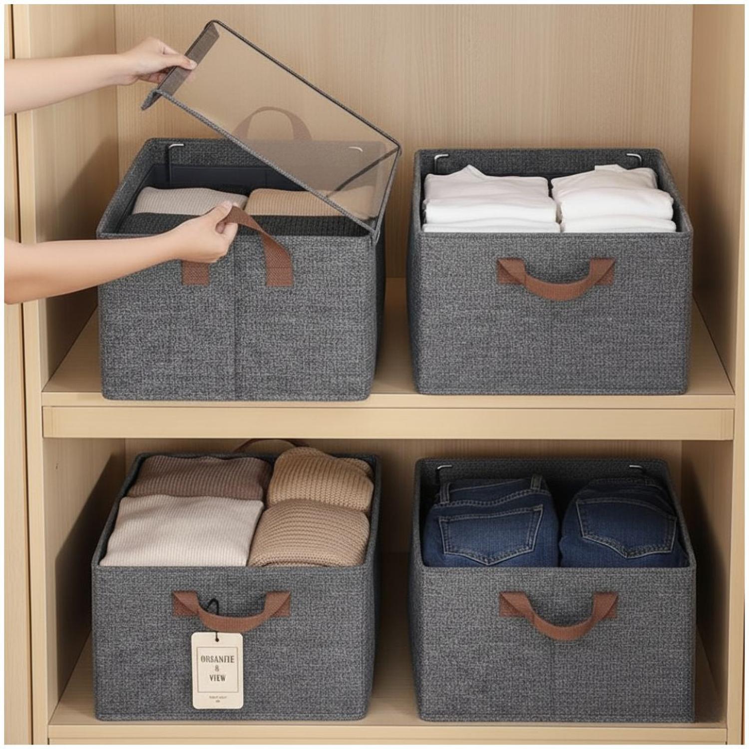 SET DE 2 CAJAS ORGANIZADORAS DE ROPA MULTIUSOS PLEGABLE CON TAPA - 3