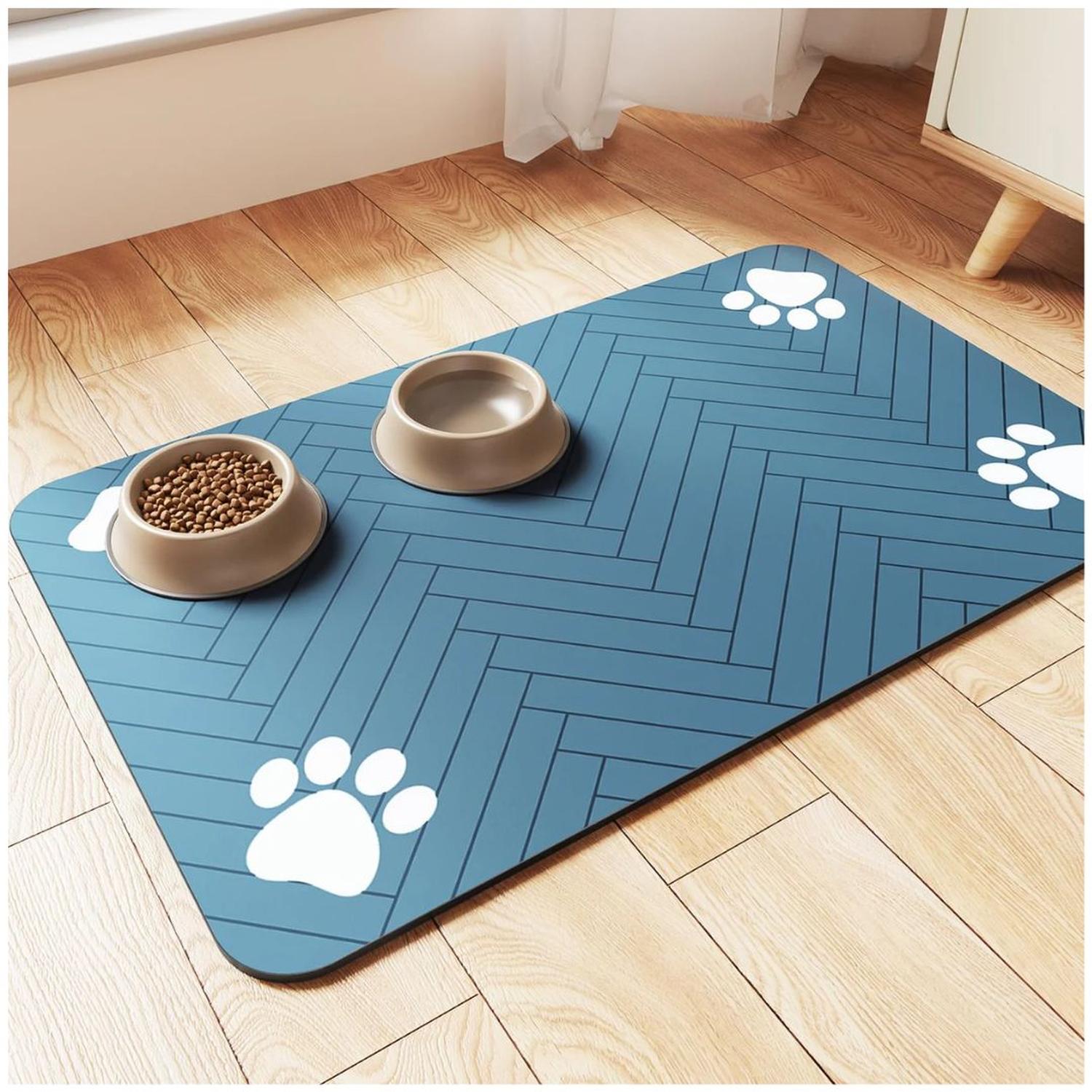 TAPETE ALFOMBRA DE ALIMENTACIÓN PARA MASCOTAS ABSORBENTE Y ANTIDESLIZANTE 90X60CM AZUL TAMAÑO M - 1