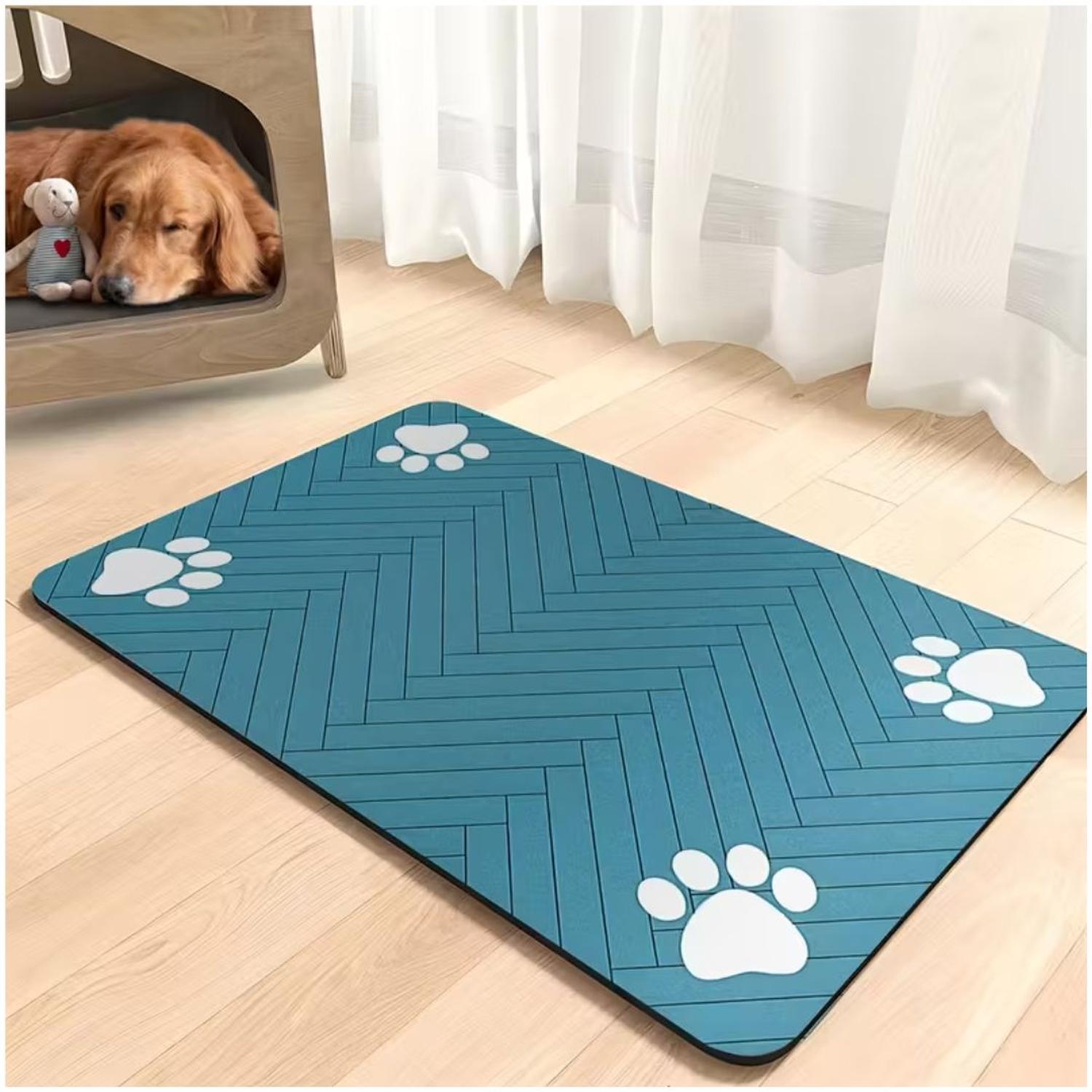 TAPETE ALFOMBRA DE ALIMENTACIÓN PARA MASCOTAS ABSORBENTE Y ANTIDESLIZANTE 90X60CM AZUL TAMAÑO M - 2