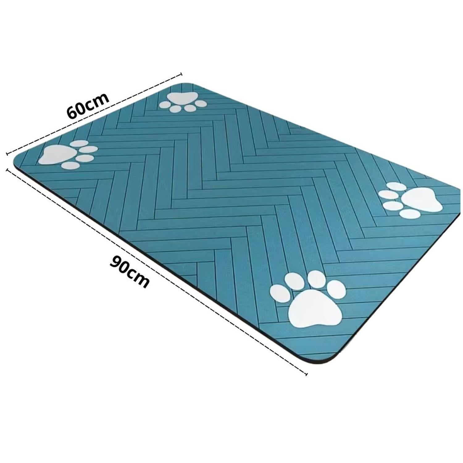 TAPETE ALFOMBRA DE ALIMENTACIÓN PARA MASCOTAS ABSORBENTE Y ANTIDESLIZANTE 90X60CM AZUL TAMAÑO M - 3