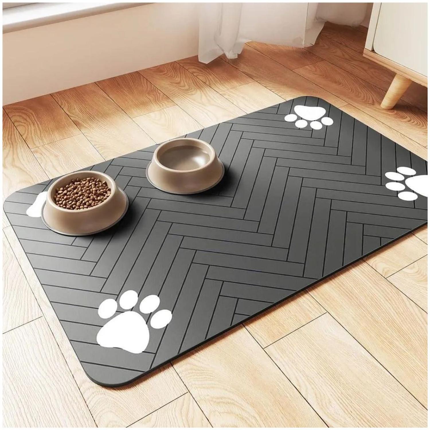 TAPETE ALFOMBRA DE ALIMENTACIÓN PARA MASCOTAS ABSORBENTE Y ANTIDESLIZANTE 90X60CM GRIS OSCURO TAMAÑO M - 1