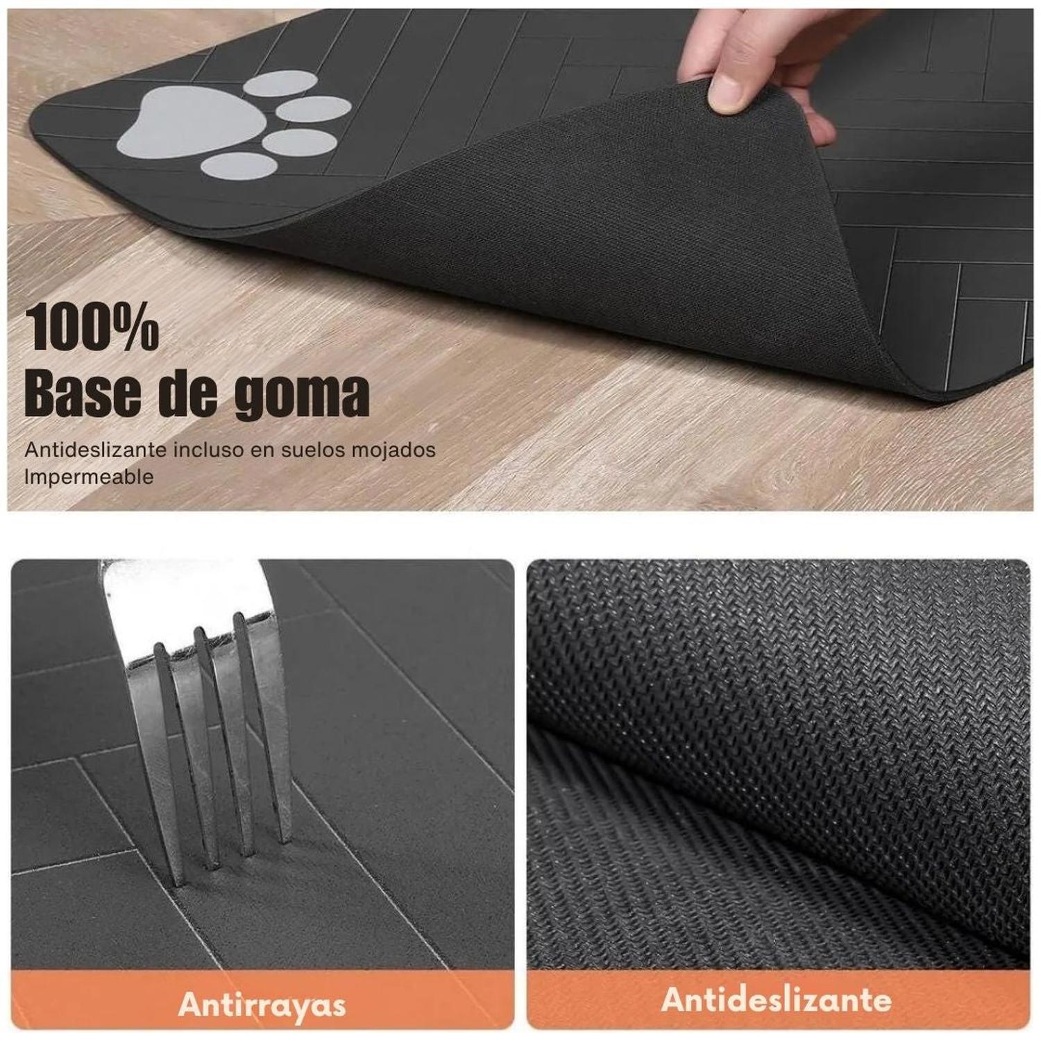 TAPETE ALFOMBRA DE ALIMENTACIÓN PARA MASCOTAS ABSORBENTE Y ANTIDESLIZANTE 90X60CM GRIS OSCURO TAMAÑO M - 4