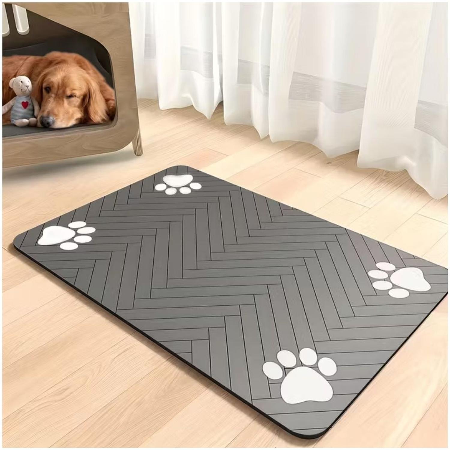 TAPETE ALFOMBRA DE ALIMENTACIÓN PARA MASCOTAS ABSORBENTE Y ANTIDESLIZANTE 90X60CM GRIS OSCURO TAMAÑO M - 5