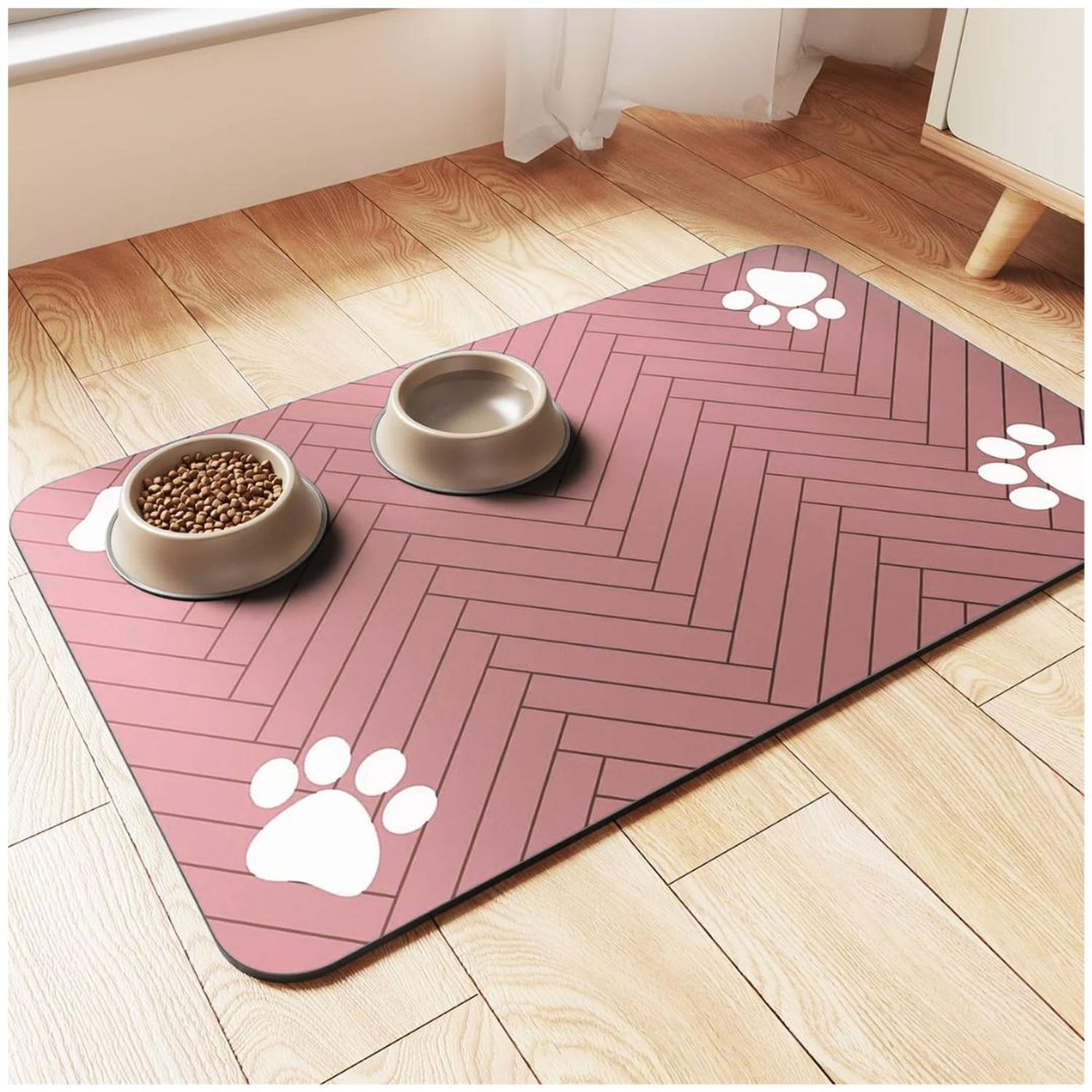 TAPETE ALFOMBRA DE ALIMENTACIÓN PARA MASCOTAS ABSORBENTE Y ANTIDESLIZANTE 90X60CM ROSA TAMAÑO M - 2