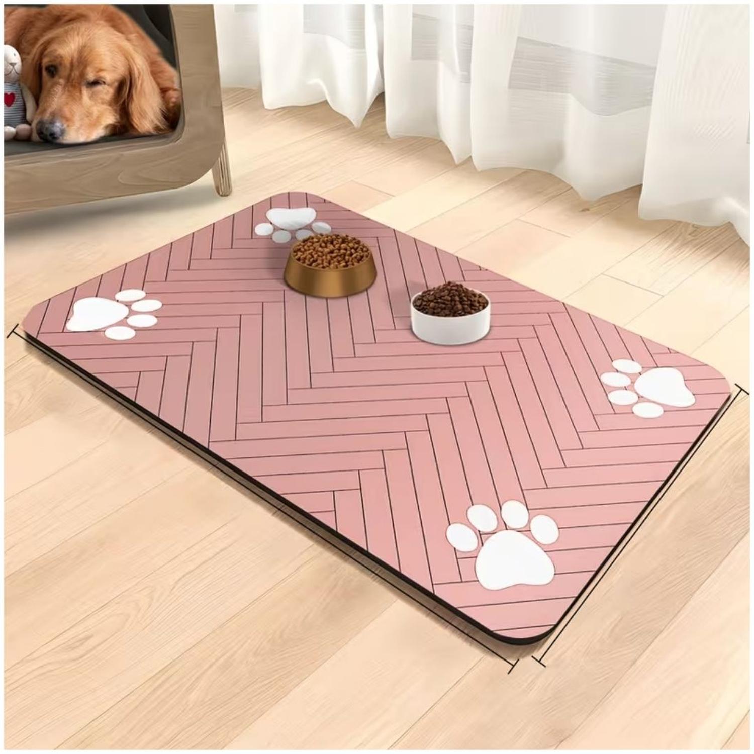 TAPETE ALFOMBRA DE ALIMENTACIÓN PARA MASCOTAS ABSORBENTE Y ANTIDESLIZANTE 90X60CM ROSA TAMAÑO M - 3