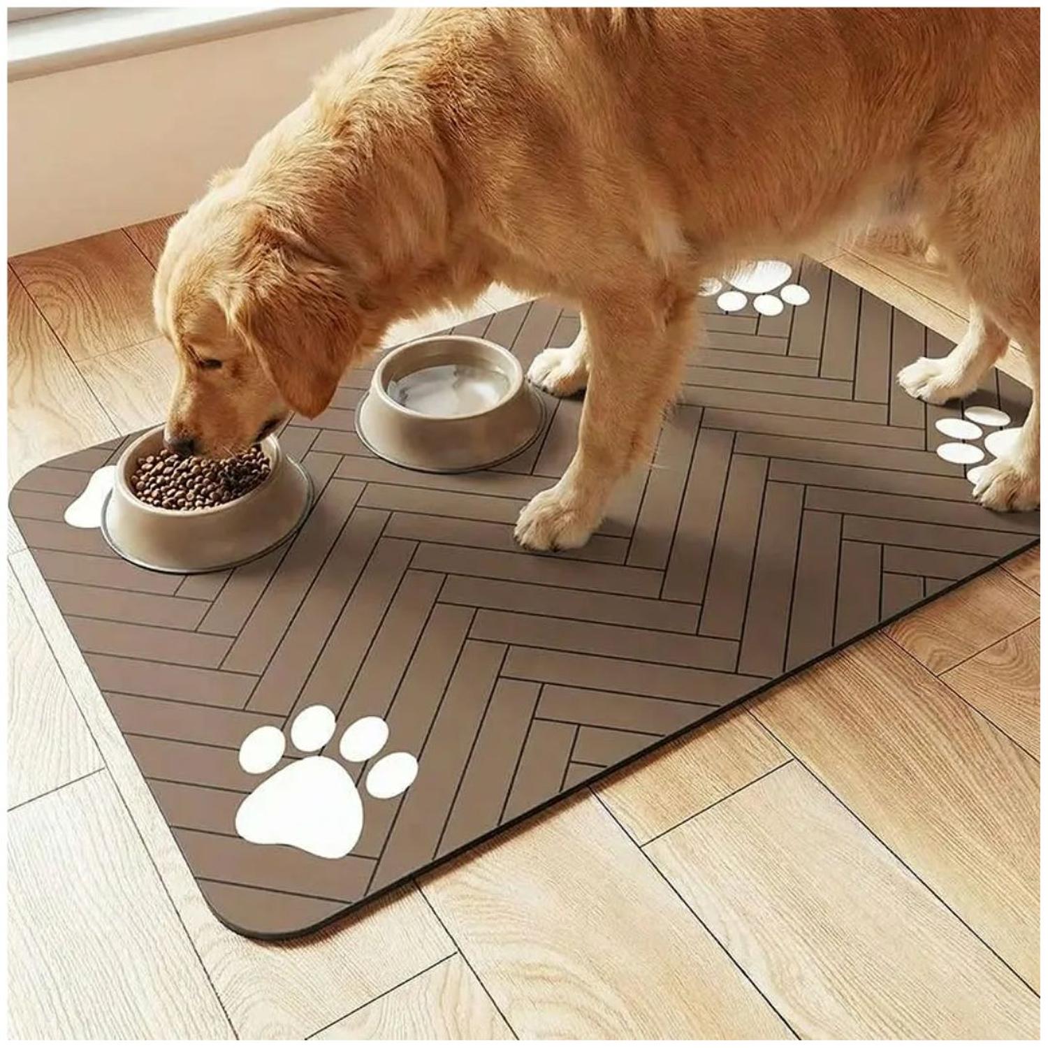 TAPETE ALFOMBRA DE ALIMENTACIÓN PARA MASCOTAS ABSORBENTE Y ANTIDESLIZANTE 90X60CM CAFE TAMAÑO M - 2