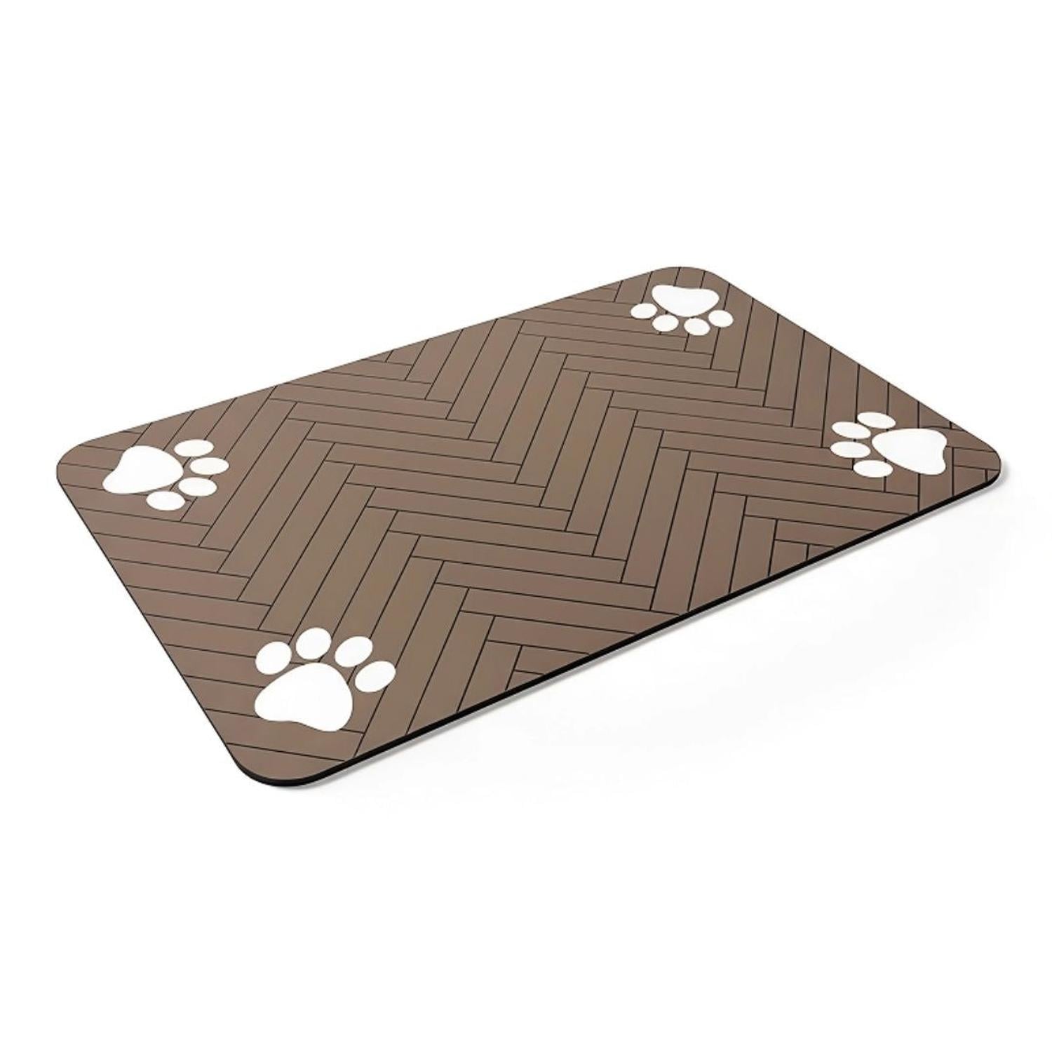 TAPETE ALFOMBRA DE ALIMENTACIÓN PARA MASCOTAS ABSORBENTE Y ANTIDESLIZANTE 90X60CM CAFE TAMAÑO M - 3
