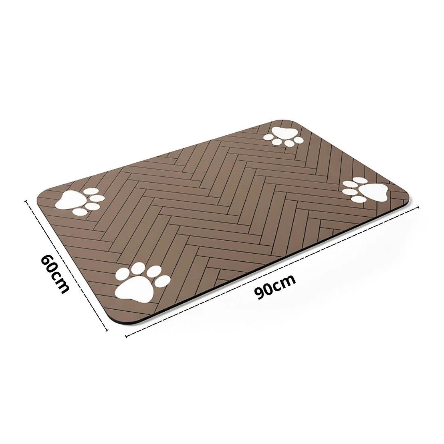TAPETE ALFOMBRA DE ALIMENTACIÓN PARA MASCOTAS ABSORBENTE Y ANTIDESLIZANTE 90X60CM CAFE TAMAÑO M - 4