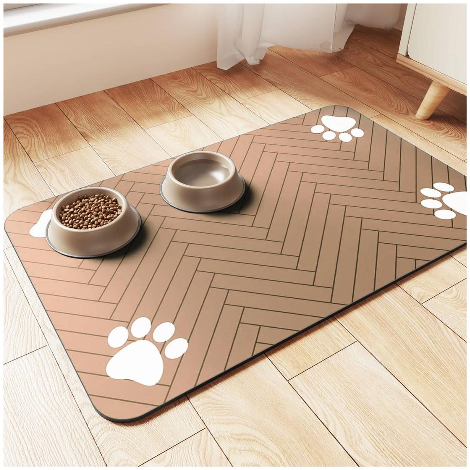 TAPETE ALFOMBRA DE ALIMENTACIÓN PARA MASCOTAS ABSORBENTE Y ANTIDESLIZANTE 90X60CM CREMA TAMAÑO M - 1