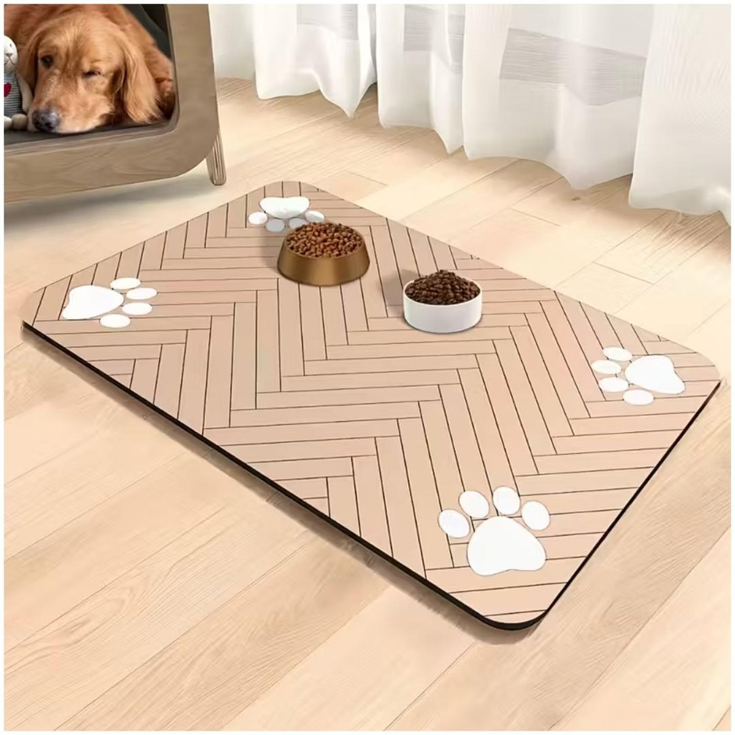 TAPETE ALFOMBRA DE ALIMENTACIÓN PARA MASCOTAS ABSORBENTE Y ANTIDESLIZANTE 90X60CM CREMA TAMAÑO M - 2