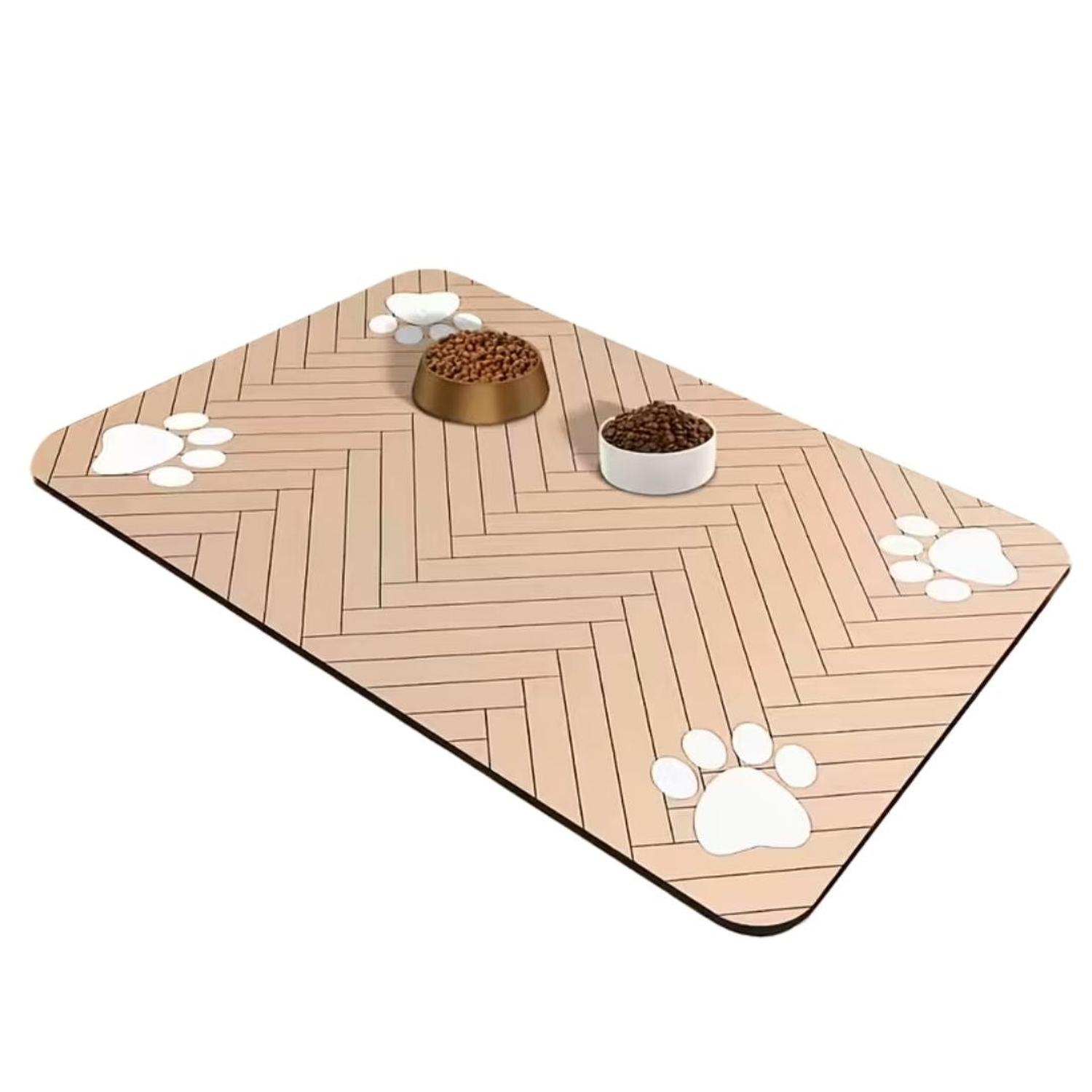TAPETE ALFOMBRA DE ALIMENTACIÓN PARA MASCOTAS ABSORBENTE Y ANTIDESLIZANTE 90X60CM CREMA TAMAÑO M - 3