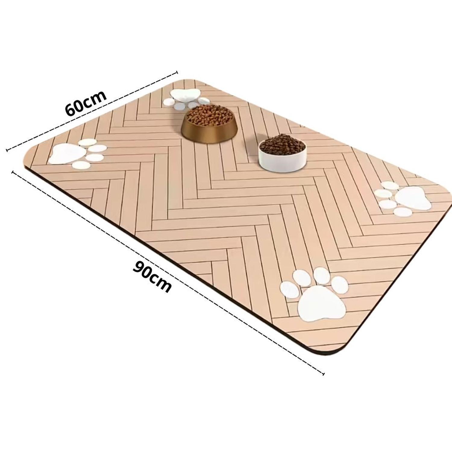 TAPETE ALFOMBRA DE ALIMENTACIÓN PARA MASCOTAS ABSORBENTE Y ANTIDESLIZANTE 90X60CM CREMA TAMAÑO M - 4