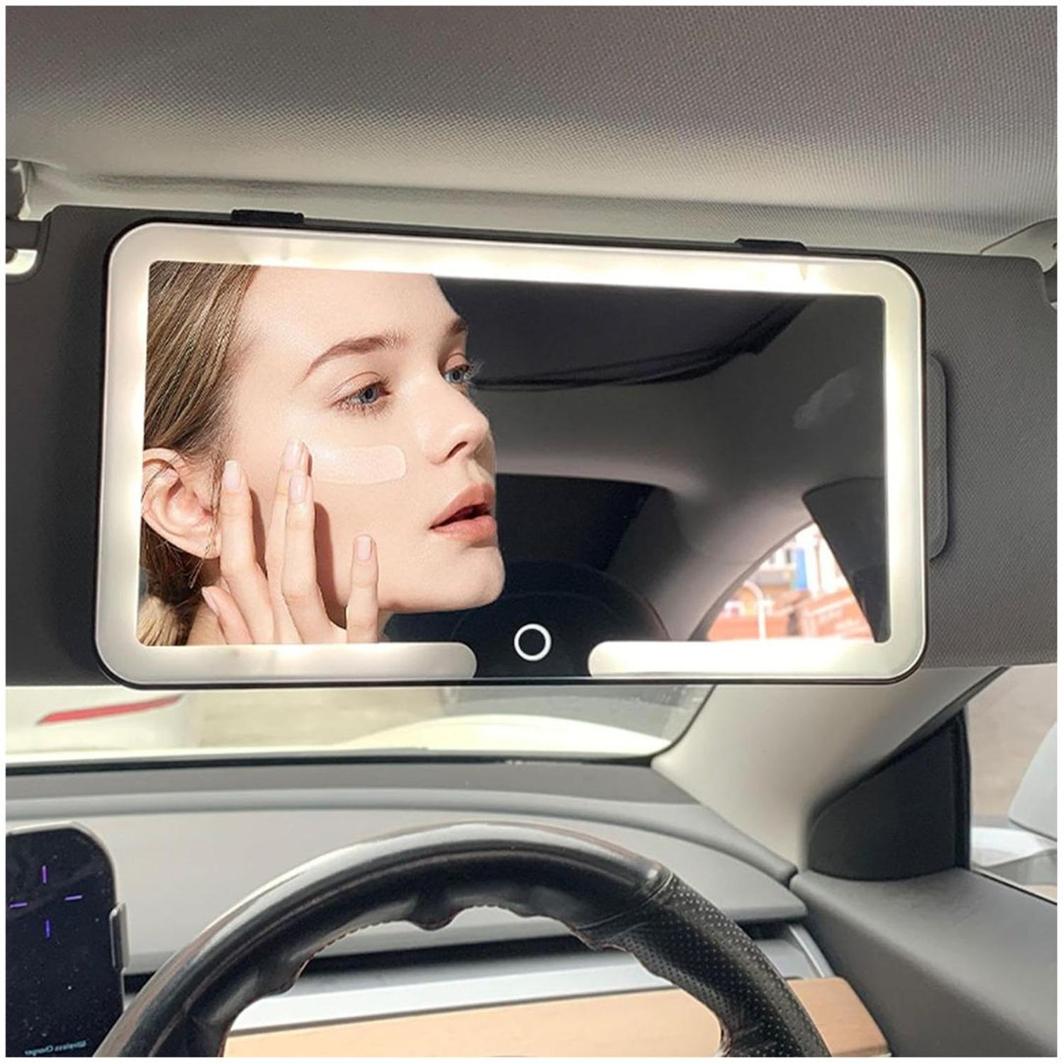 ESPEJO LED TÁCTIL PORTÁTIL PARA AUTO RECARGABLE 3 TONOS DE LUZ - 2