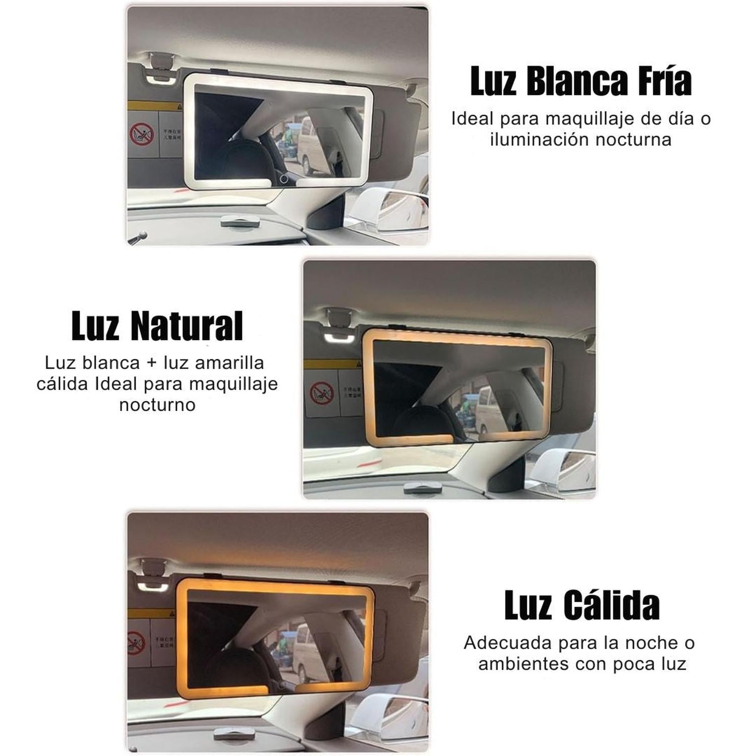 ESPEJO LED TÁCTIL PORTÁTIL PARA AUTO RECARGABLE 3 TONOS DE LUZ - 3