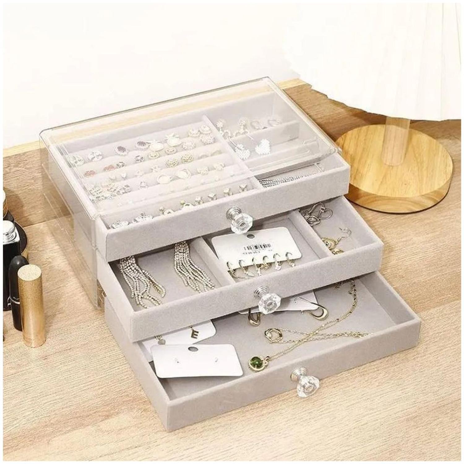 JOYERO ORGANIZADOR DE JOYAS Y ACCESORIOS 3 NIVELES ACRÍLICO TAMAÑO M - 1