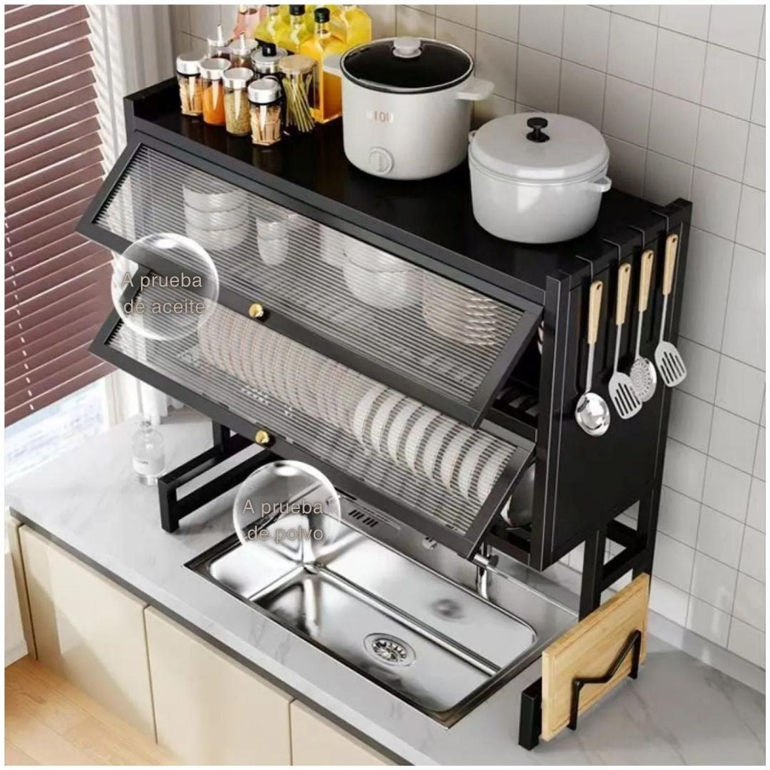 ORGANIZADOR Y ESCURRIDOR DE PLATOS 3 NIVELES CON DOBLE TAPA ACERO AL CARBONO 85CM - 3