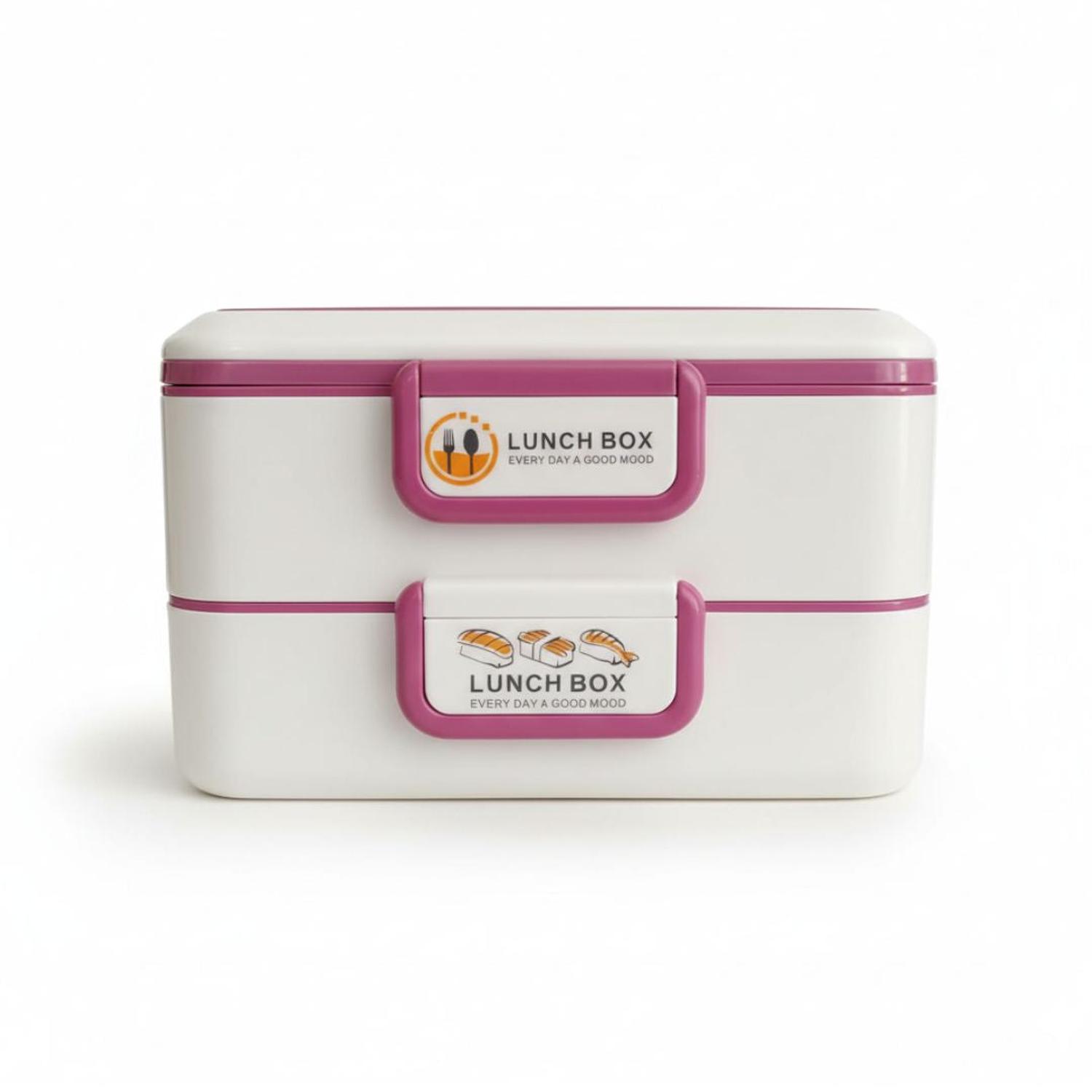 LONCHERA TÁPER PARA ALIMENTOS COMIDA PORTÁTIL DE 2 NIVELES CIERRE SEGURO - 4