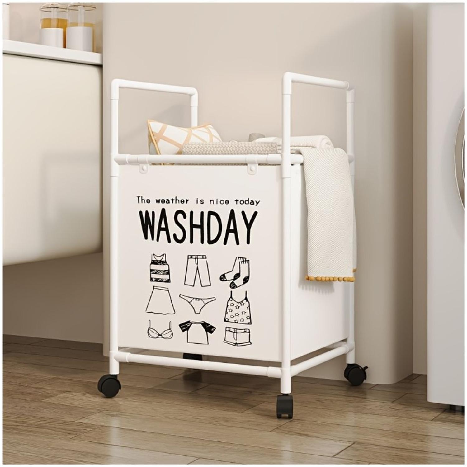 CESTO DE ROPA PARA LAVANDERÍA CON RUEDAS 75X42X32CM TAMAÑO M - 1