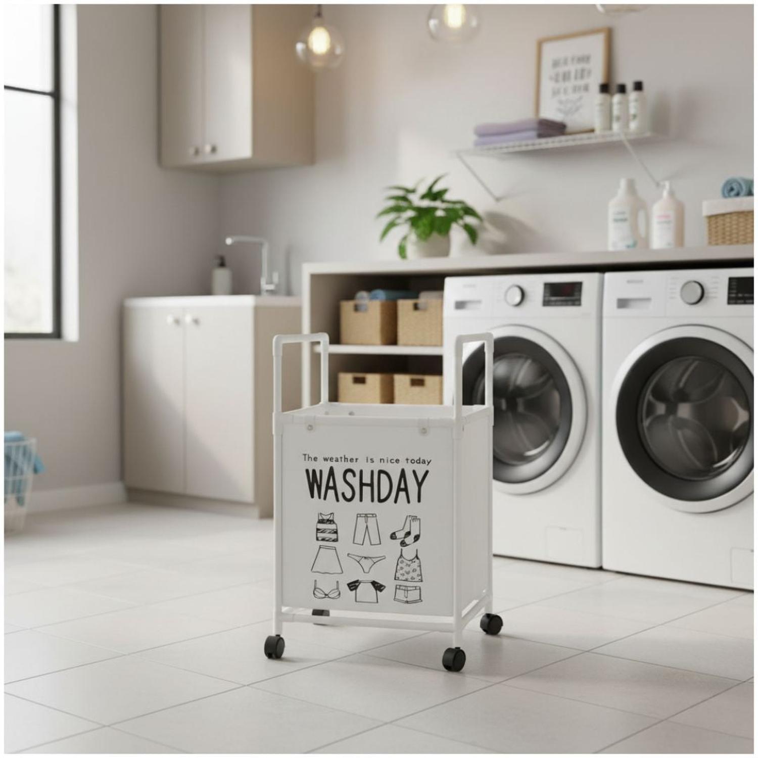 CESTO DE ROPA PARA LAVANDERÍA CON RUEDAS 75X42X32CM TAMAÑO M - 2