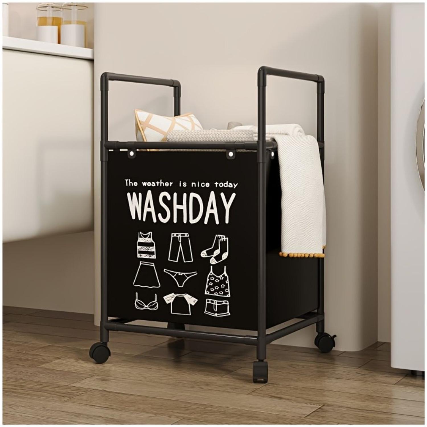 CESTO DE ROPA PARA LAVANDERÍA CON RUEDAS 75X42X32CM TAMAÑO M - 3