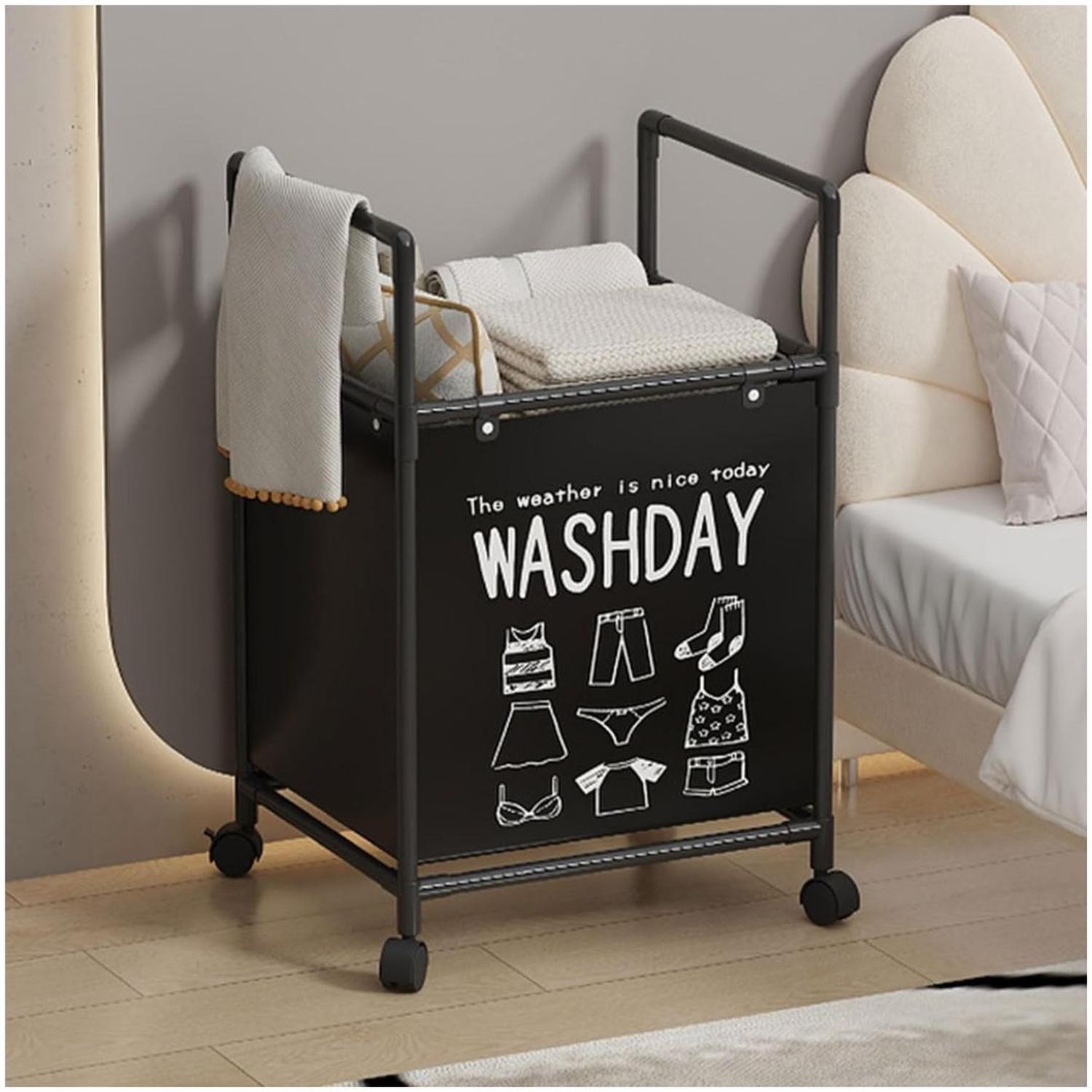 CESTO DE ROPA PARA LAVANDERÍA CON RUEDAS 75X42X32CM TAMAÑO M - 4