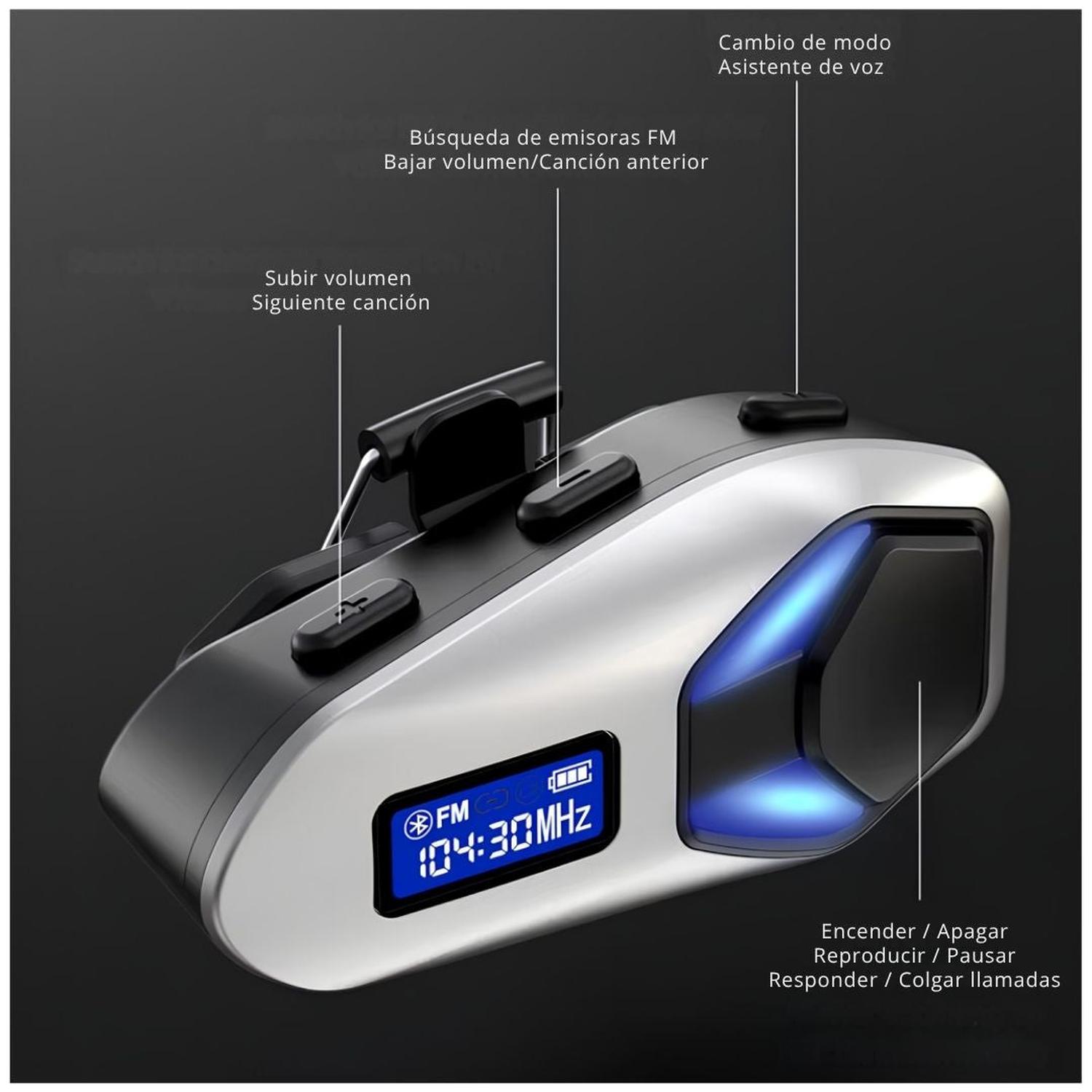AUDÍFONOS BLUETOOTH PARA MOTO K12 CON MICRÓFONO AURICULAR CASCO FM RADIO - 2