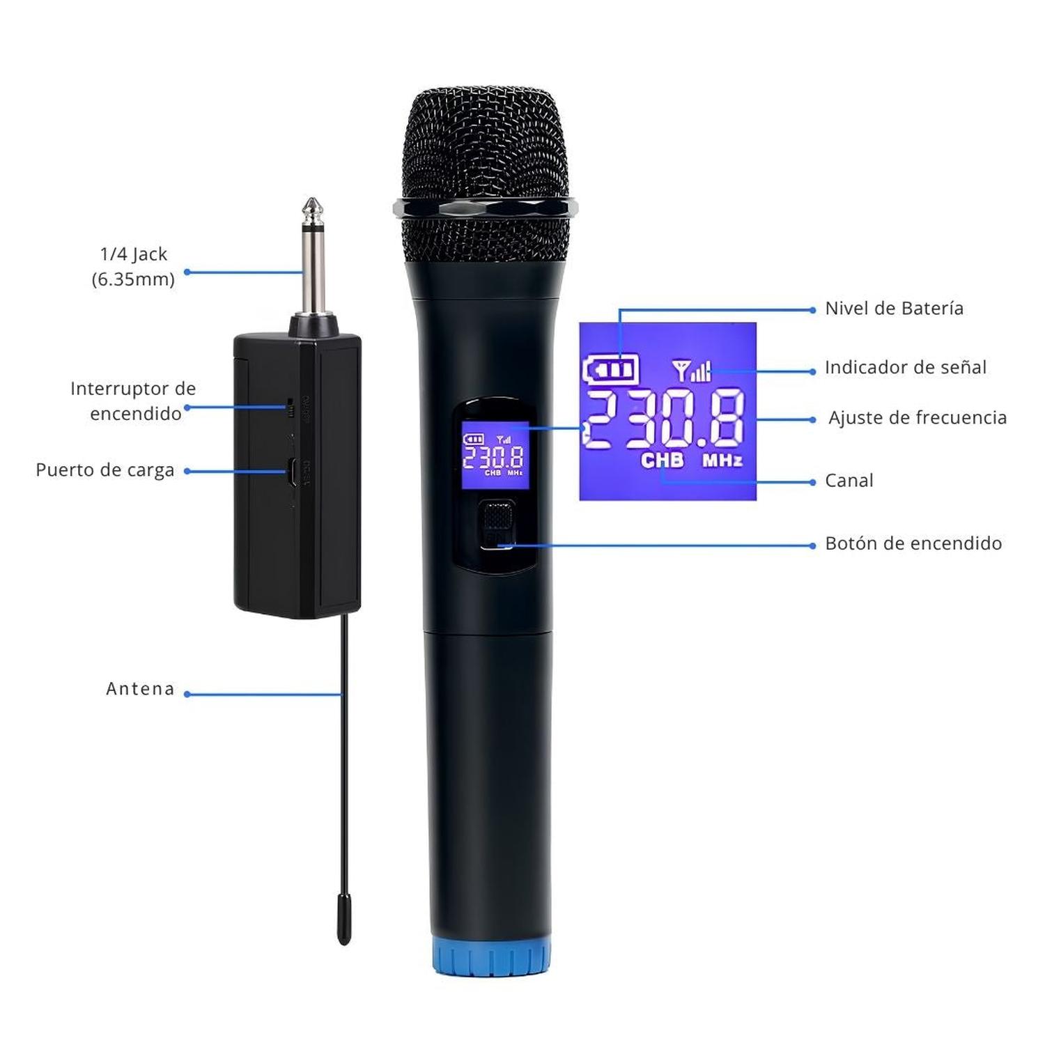 PACK MICRÓFONO INALÁMBRICO UHF RECARGABLE WG-11 KARAOKE CON PANTALLA DIGITAL - 3