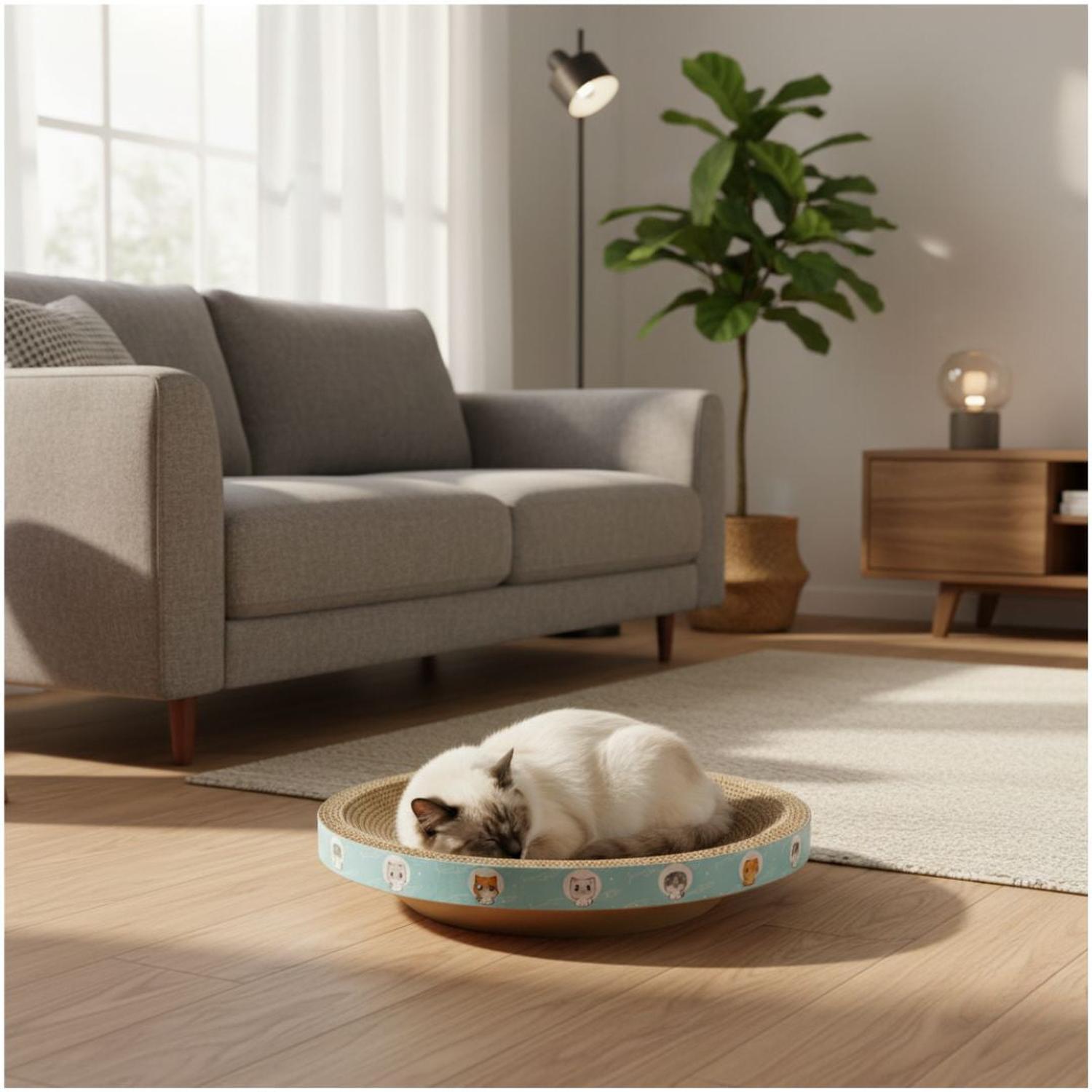 CAMA RASCADOR REDONDO PARA GATO CORRUGADO DE ALTA DENSIDAD 45X45CM - 2