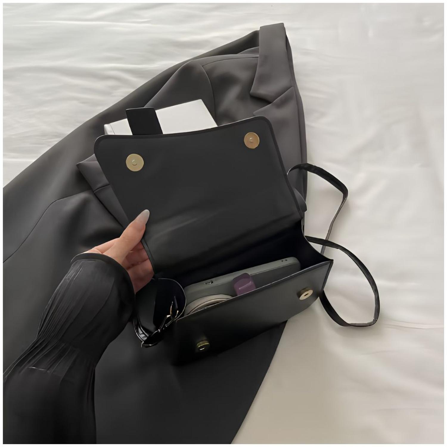 CARTERA DE MANO CON BRILLOS CON ASA Y CORREA AJUSTABLE DISEÑO ELEGANTE TAMAÑO M - 3