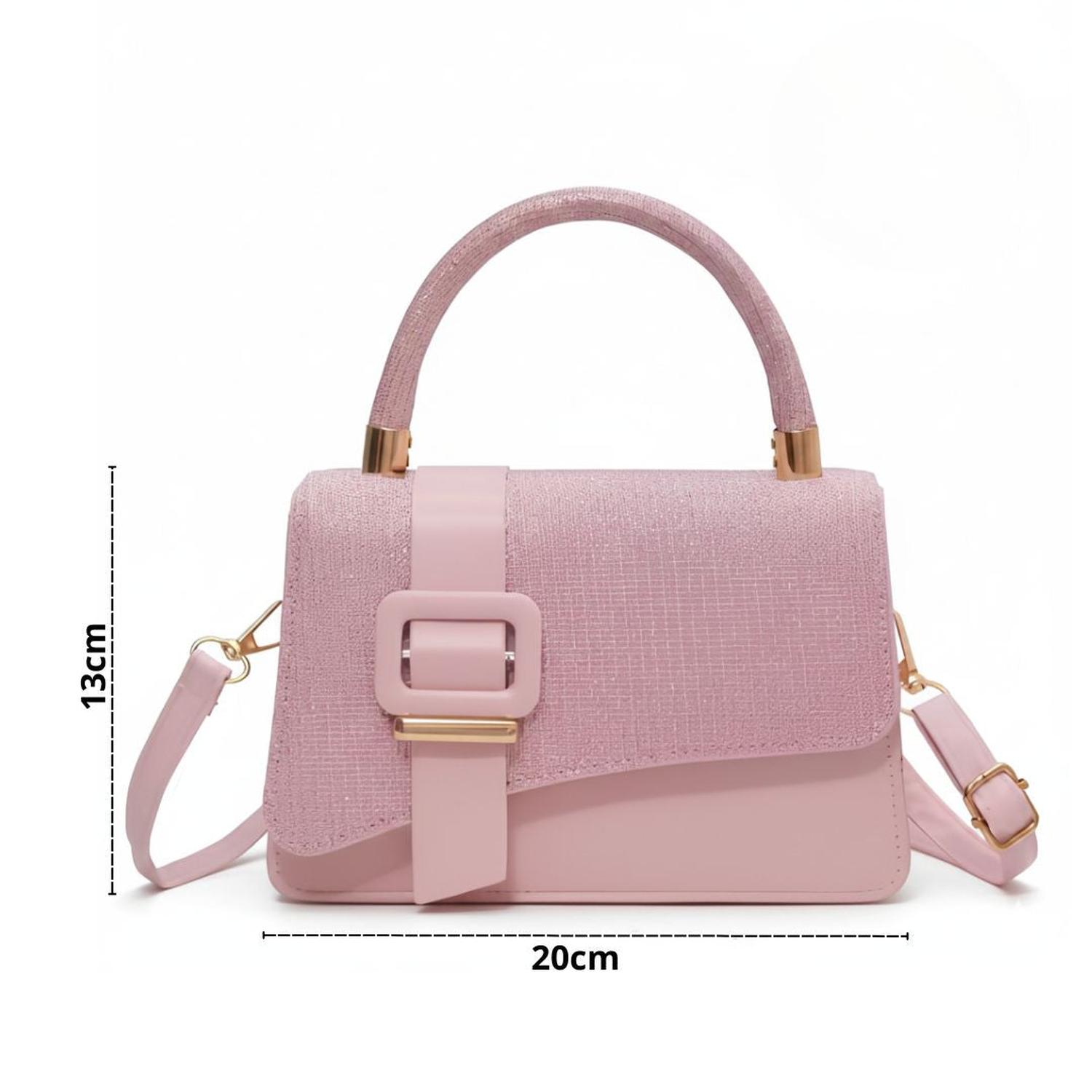 CARTERA DE MANO CON BRILLOS CON ASA Y CORREA AJUSTABLE DISEÑO ELEGANTE TAMAÑO M - 4