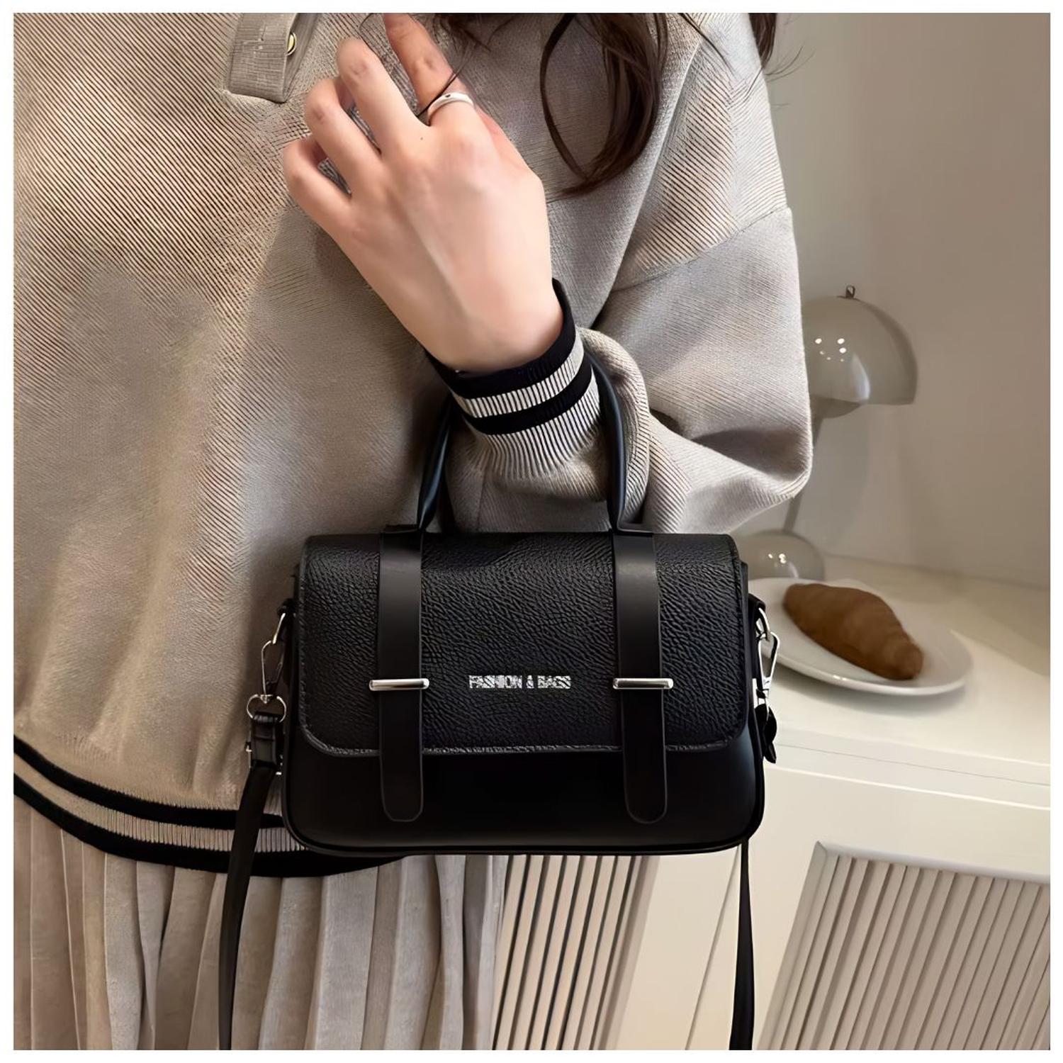CARTERA DE MANO FASHION BAGS CON ASA Y CORREA AJUSTABLE ESTILO CLÁSICO URBANO TAMAÑO M - 1