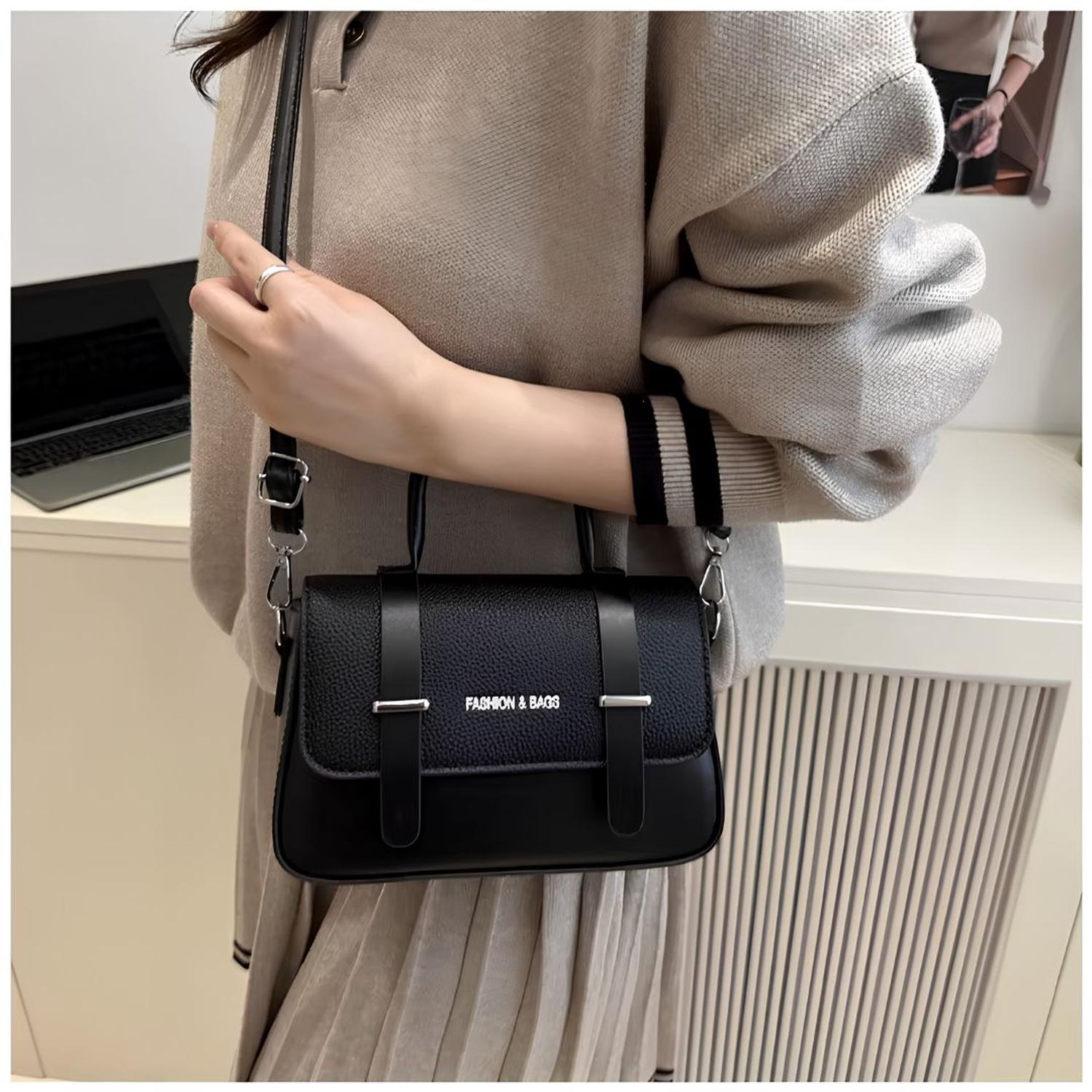 CARTERA DE MANO FASHION BAGS CON ASA Y CORREA AJUSTABLE ESTILO CLÁSICO URBANO TAMAÑO M - 2