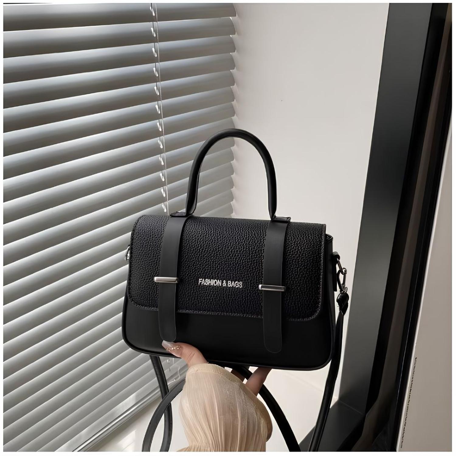 CARTERA DE MANO FASHION BAGS CON ASA Y CORREA AJUSTABLE ESTILO CLÁSICO URBANO TAMAÑO M - 3