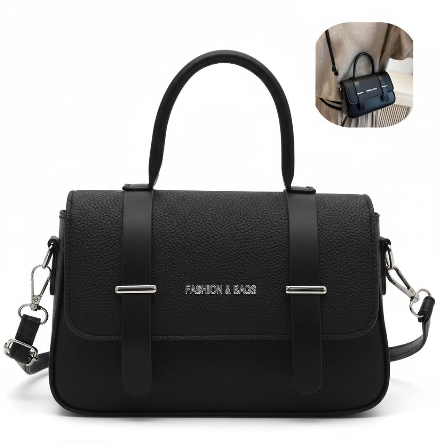 CARTERA DE MANO FASHION BAGS CON ASA Y CORREA AJUSTABLE ESTILO CLÁSICO URBANO TAMAÑO M - 5
