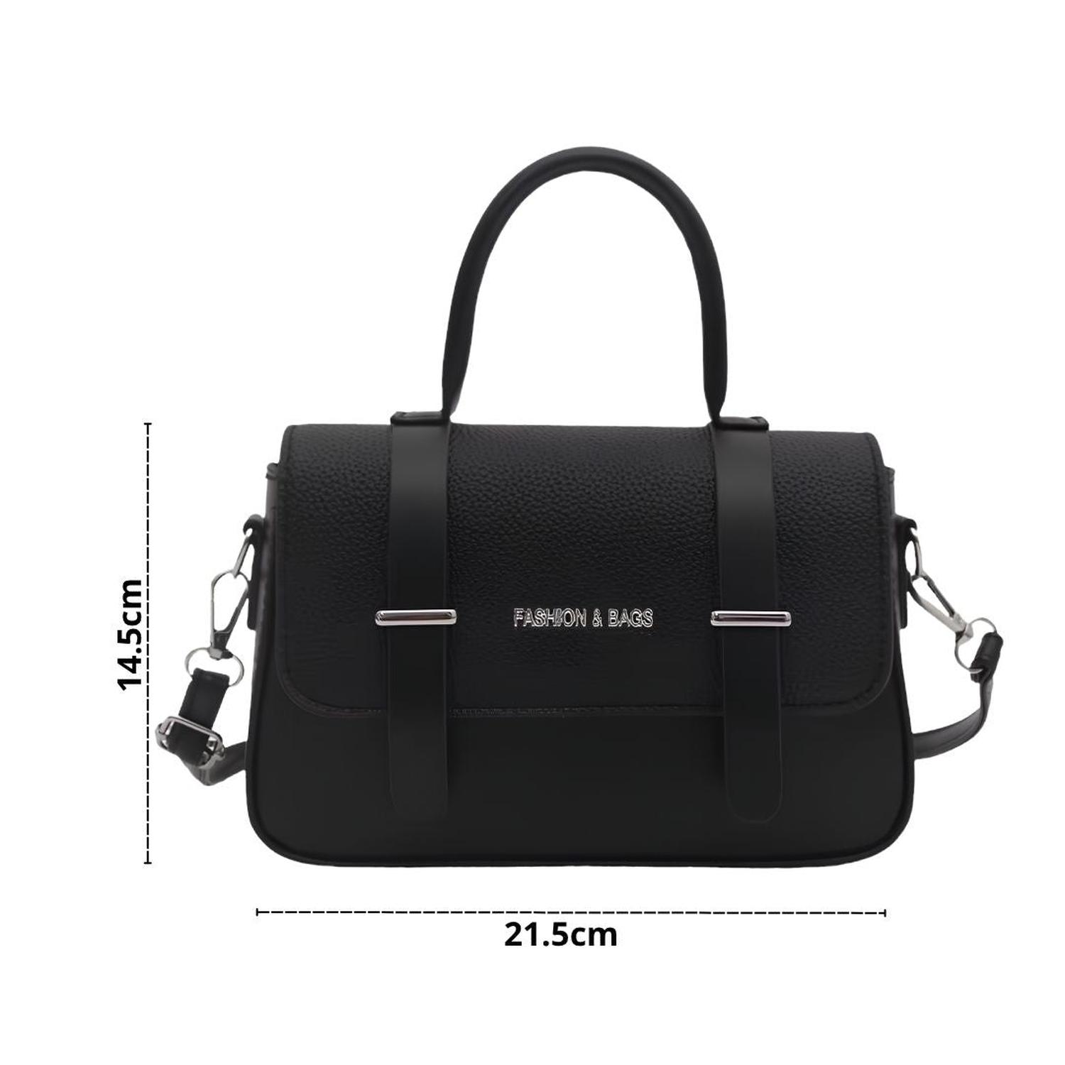 CARTERA DE MANO FASHION BAGS CON ASA Y CORREA AJUSTABLE ESTILO CLÁSICO URBANO TAMAÑO M - 6