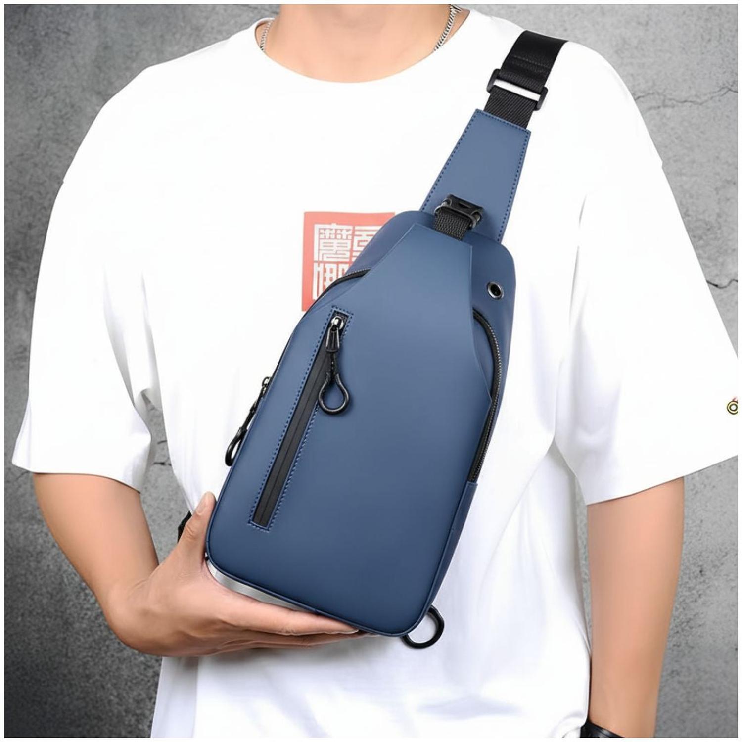 MOCHILA CRUZADA MORRAL BANDOLERA ANTIRROBO IMPERMEABLE PUERTO USB INTEGRADO TAMAÑO M - 1