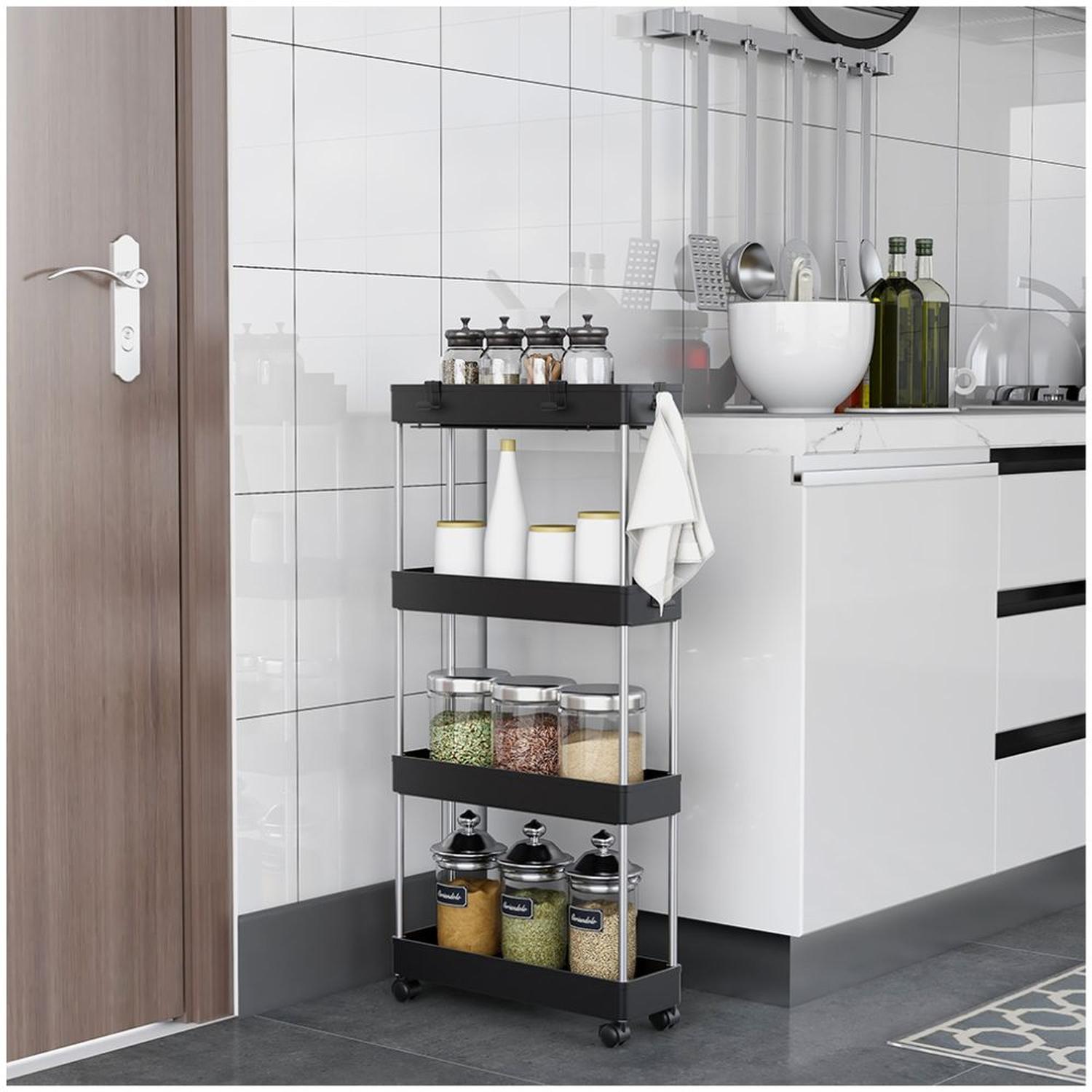 CARRITO ORGANIZADOR DE COCINA MULTIUSOS 4 NIVELES CON RUEDAS 84.5X34.5X12CM NEGRO - 2