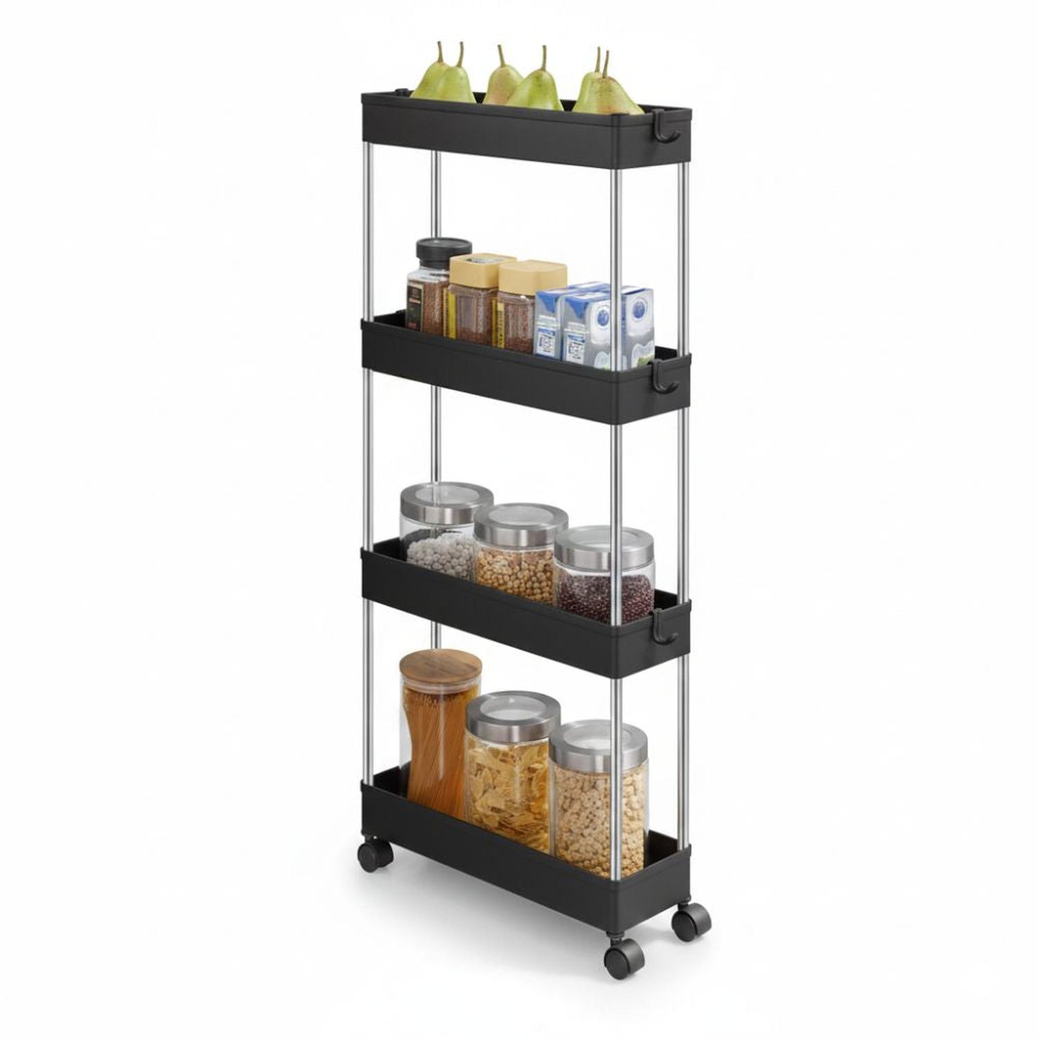 CARRITO ORGANIZADOR DE COCINA MULTIUSOS 4 NIVELES CON RUEDAS 84.5X34.5X12CM NEGRO - 3