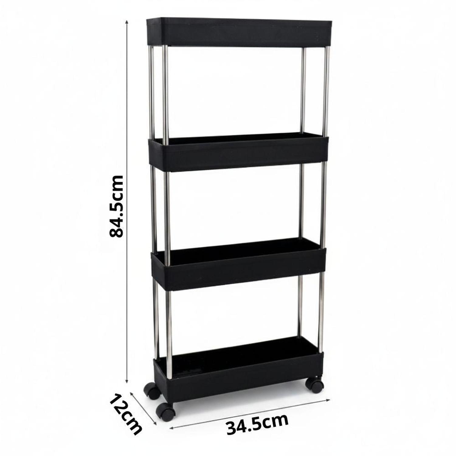CARRITO ORGANIZADOR DE COCINA MULTIUSOS 4 NIVELES CON RUEDAS 84.5X34.5X12CM NEGRO - 4