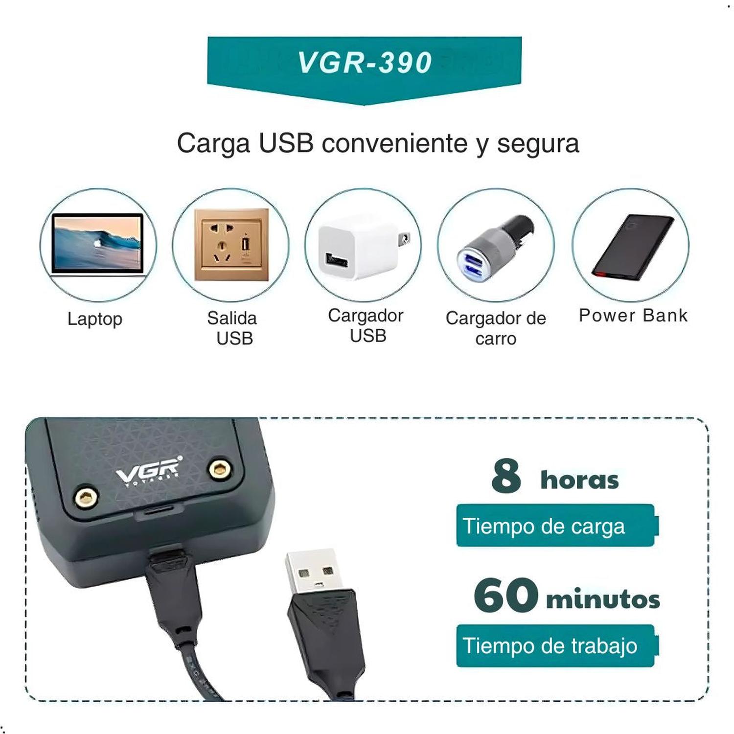 MÁQUINA AFEITADORA ELÉCTRICA RECARGABLE SHAVER VGR V-390 2 EN 1 RASURADORA PATILLERA - 2