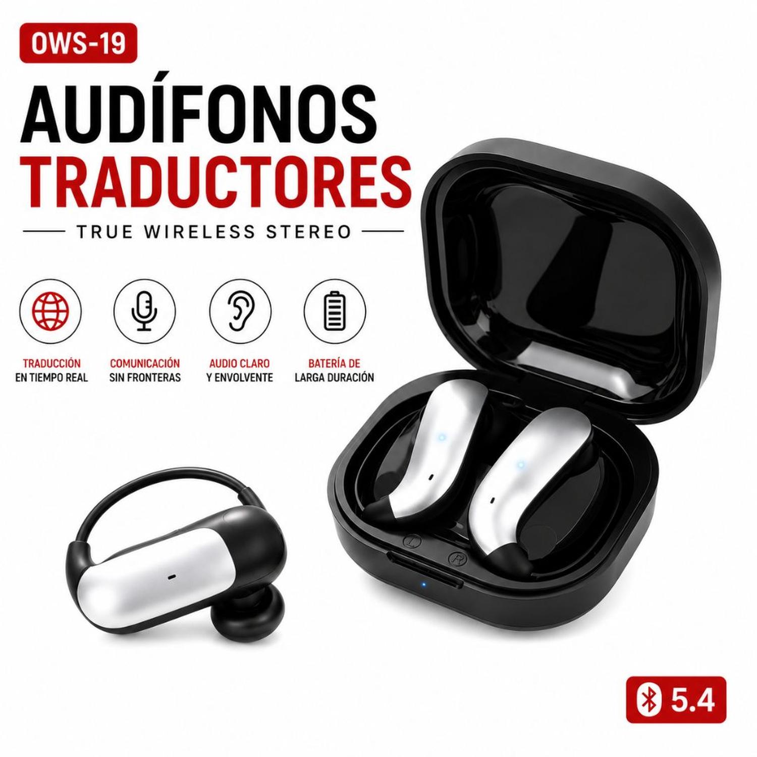 AUDÍFONOS TRADUCTORES OWS-19 BLUETOOTH 5.4 TRADUCCIÓN EN TIEMPO REAL APP HFFIT - 2