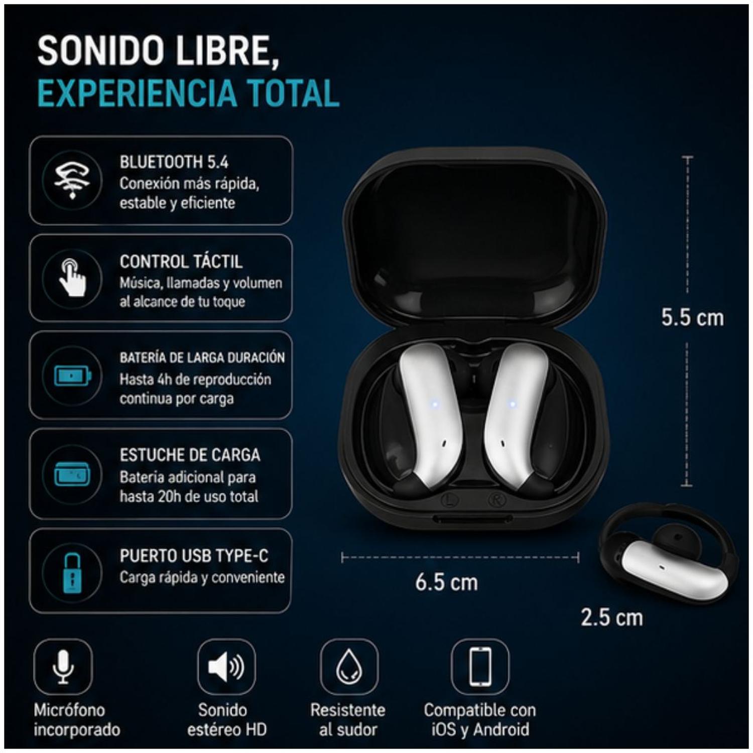 AUDÍFONOS TRADUCTORES OWS-19 BLUETOOTH 5.4 TRADUCCIÓN EN TIEMPO REAL APP HFFIT - 6