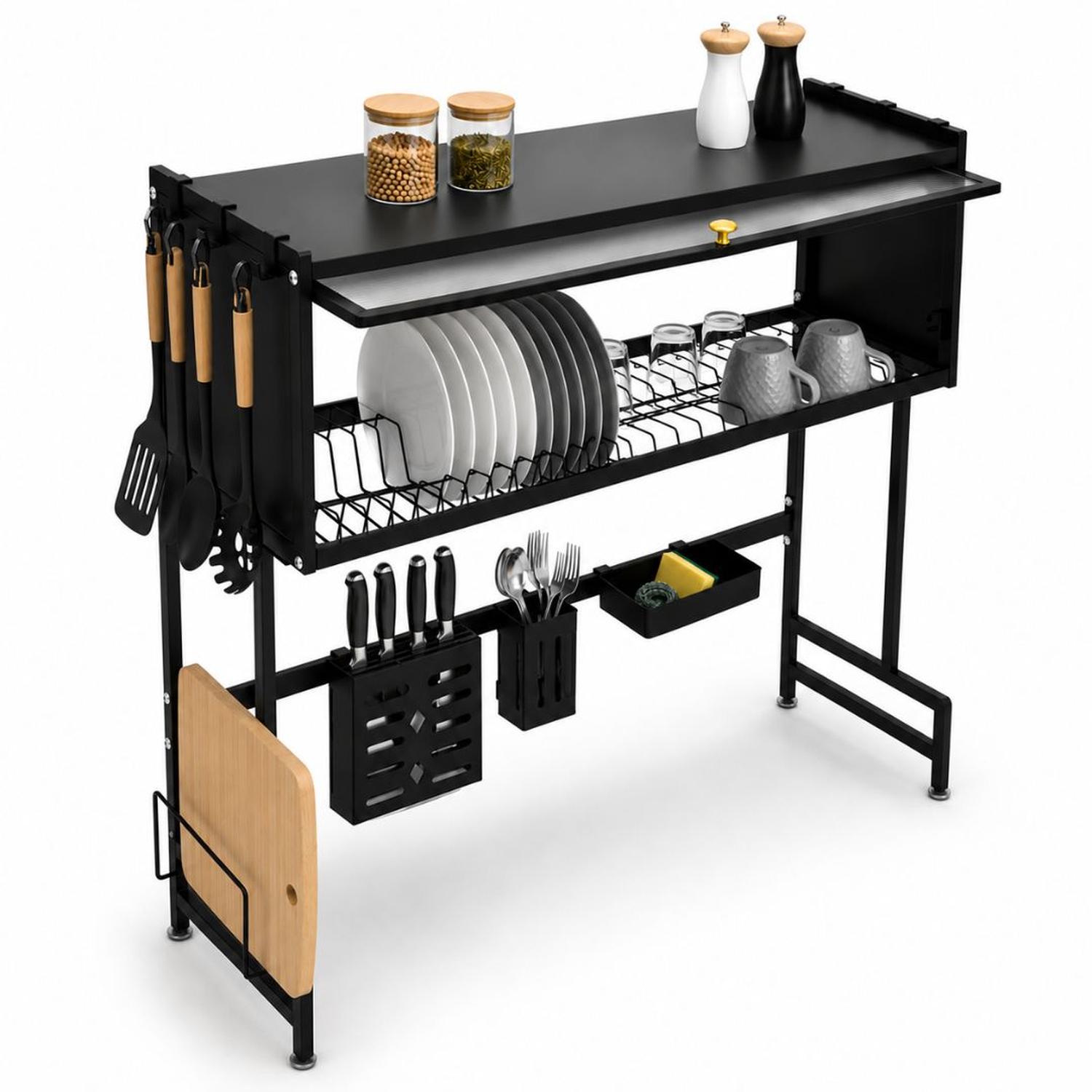 ESCURRIDOR ORGANIZADOR DE COCINA PLATOS 2 NIVELES CON TAPA ACERO AL CARBONO 85CM - 4