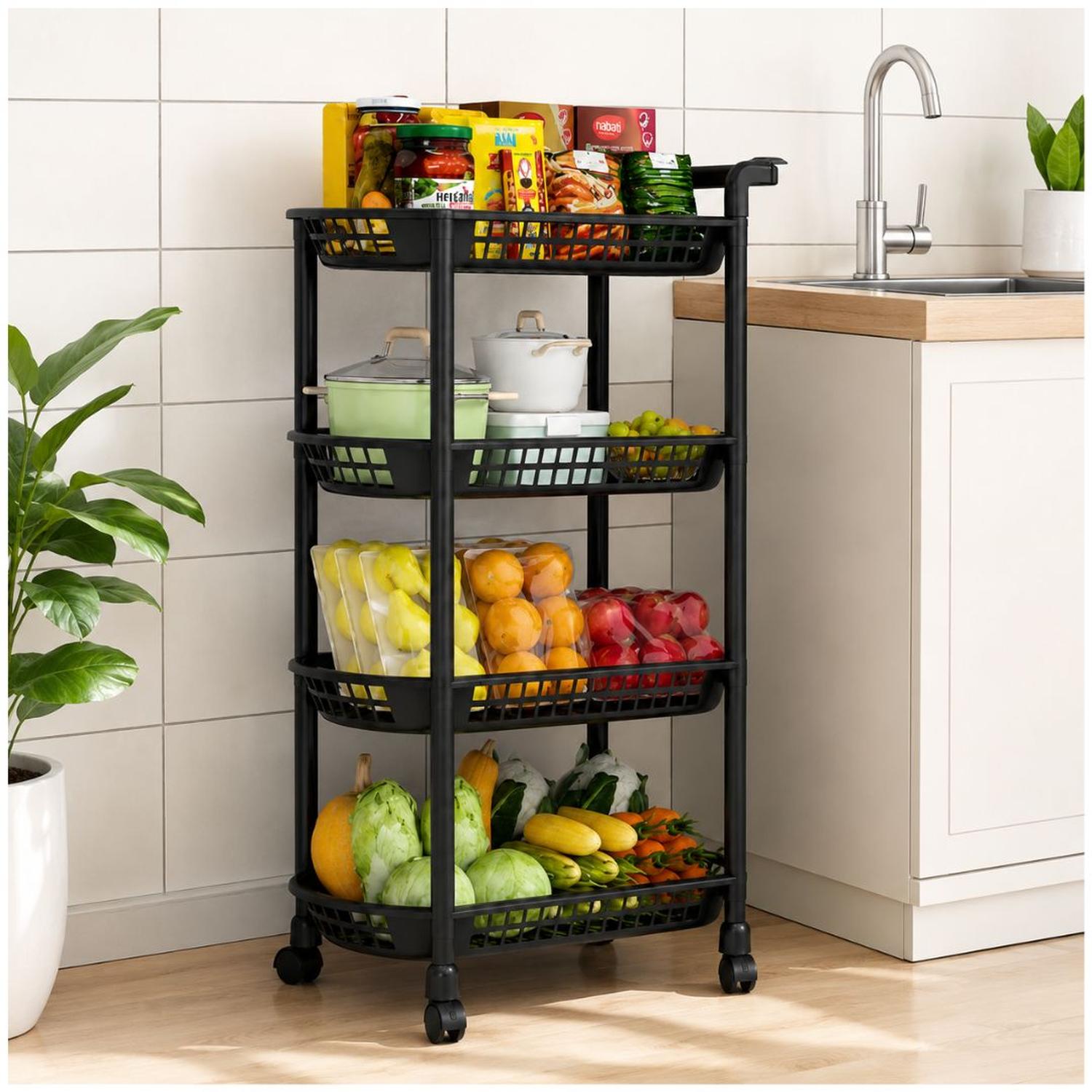 CARRITO ORGANIZADOR DE COCINA MULTIUSOS 4 NIVELES CON RUEDAS 101X50X30CM TAMAÑO M - 1