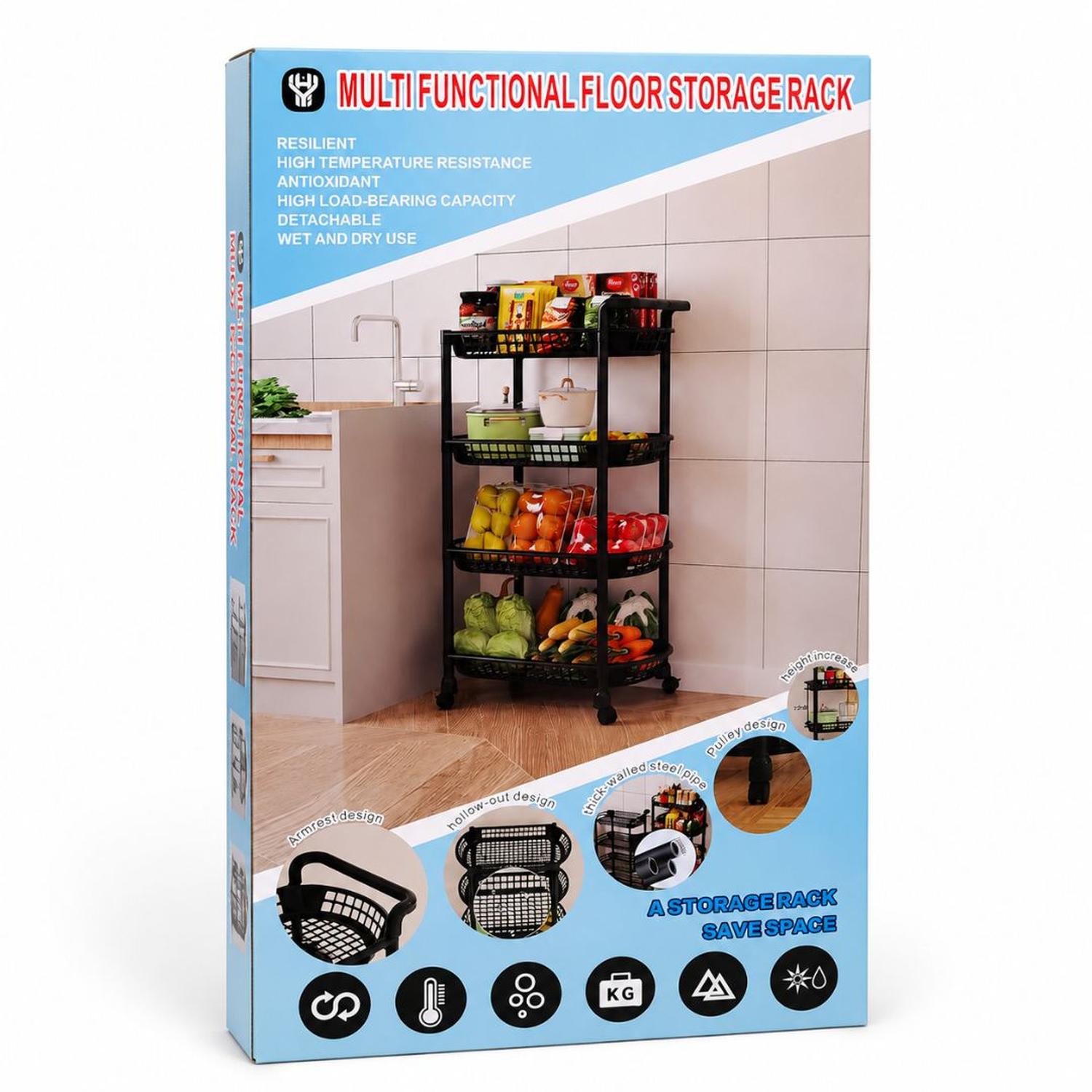 CARRITO ORGANIZADOR DE COCINA MULTIUSOS 4 NIVELES CON RUEDAS 101X50X30CM TAMAÑO M - 5