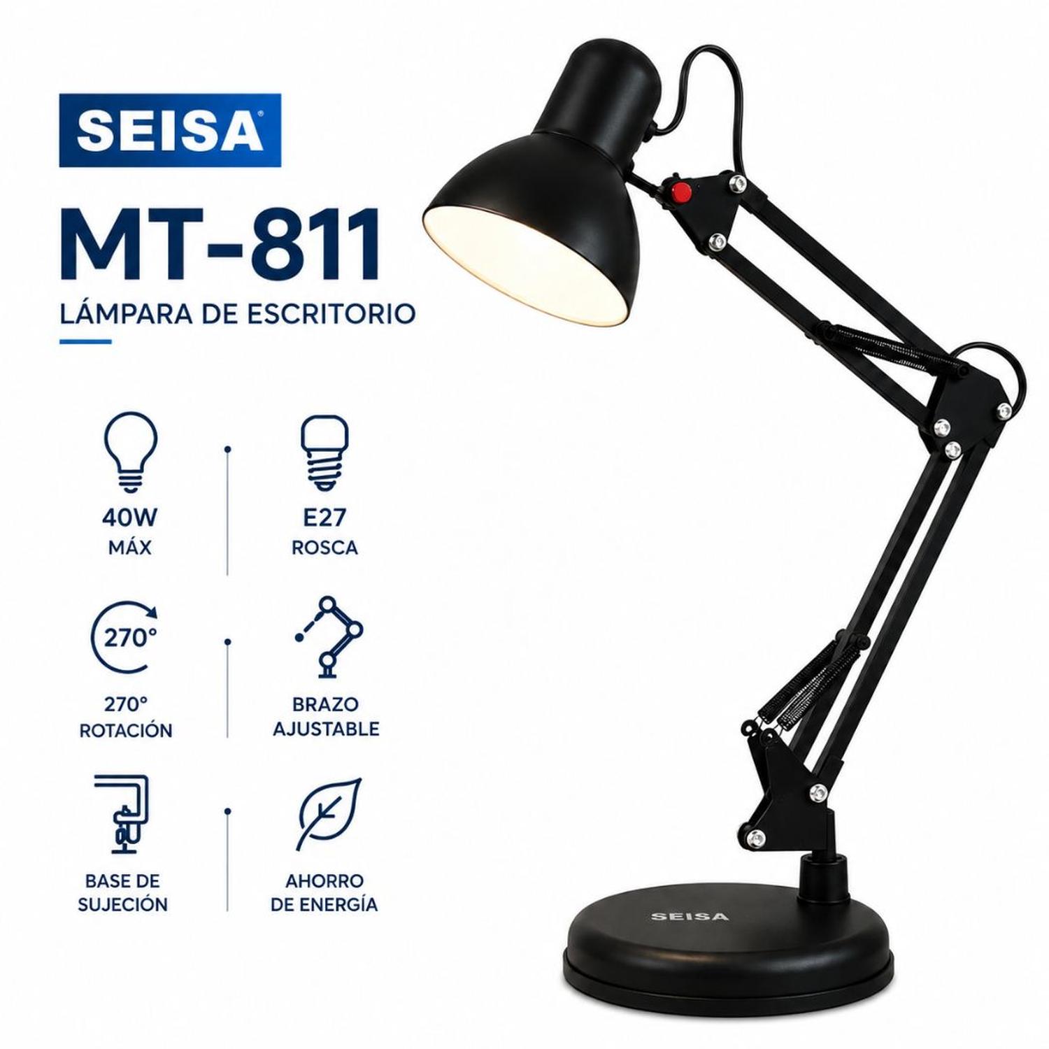 LÁMPARA DE ESCRITORIO ARTICULADA SEISA MT-811 GIRATORIO 270° BASE FIRME - 1