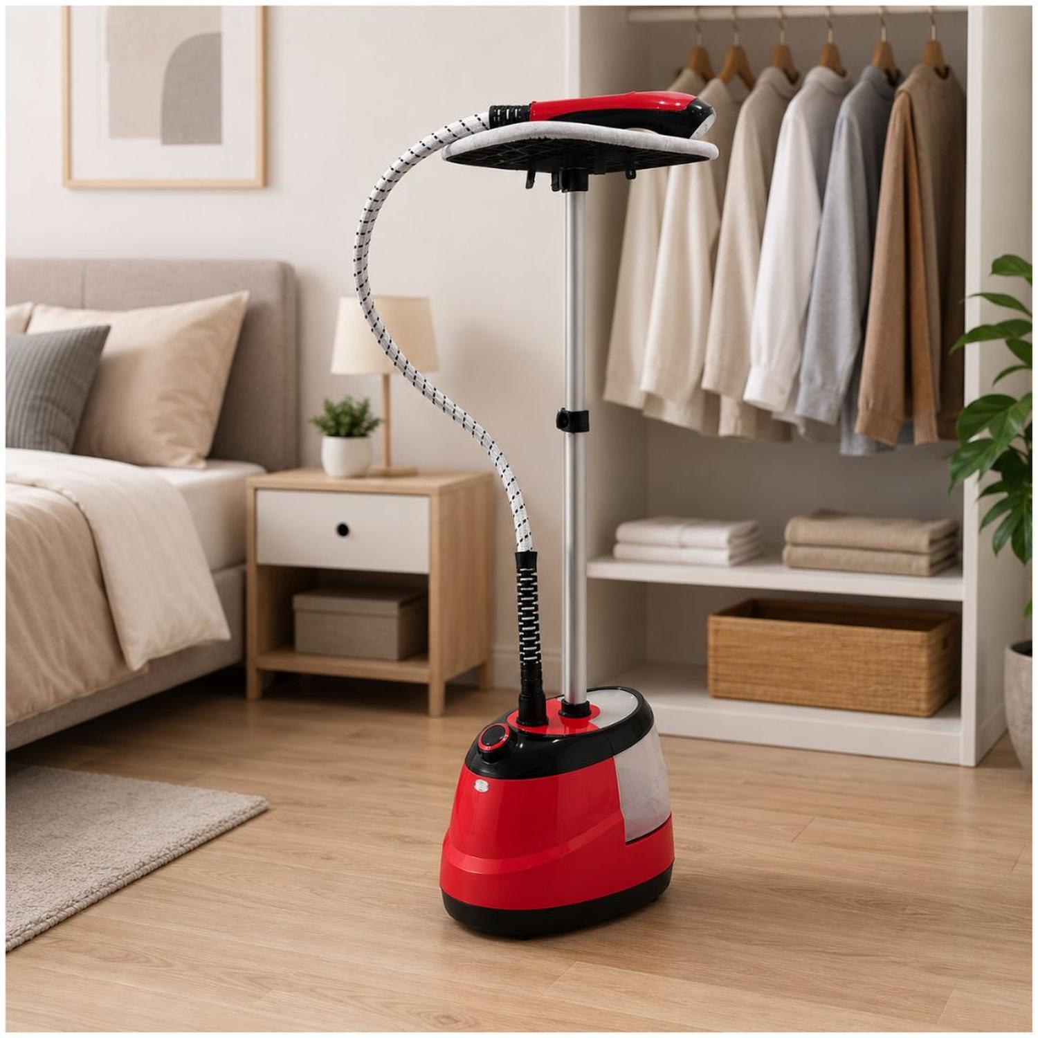 PLANCHA DE VAPOR PARA ROPA BASE DE PLANCHADO VERTICAL Y HORIZONTAL 2000W ROJA - 3