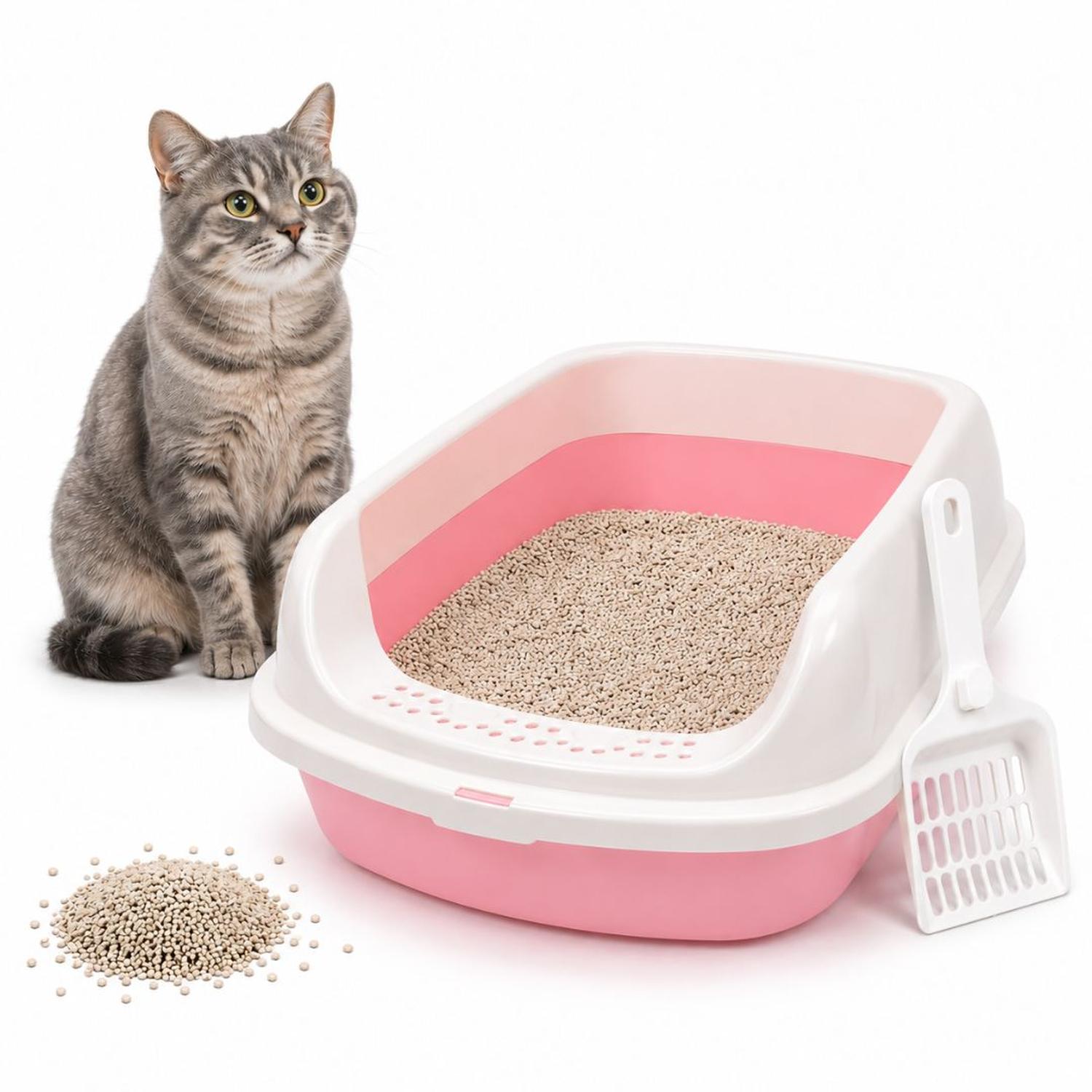 CAJA DE ARENA ARENERO SANITARIO PARA GATO ANTIDERRAMES CON PALA 13X30X42CM ROSA TAMAÑO M - 1