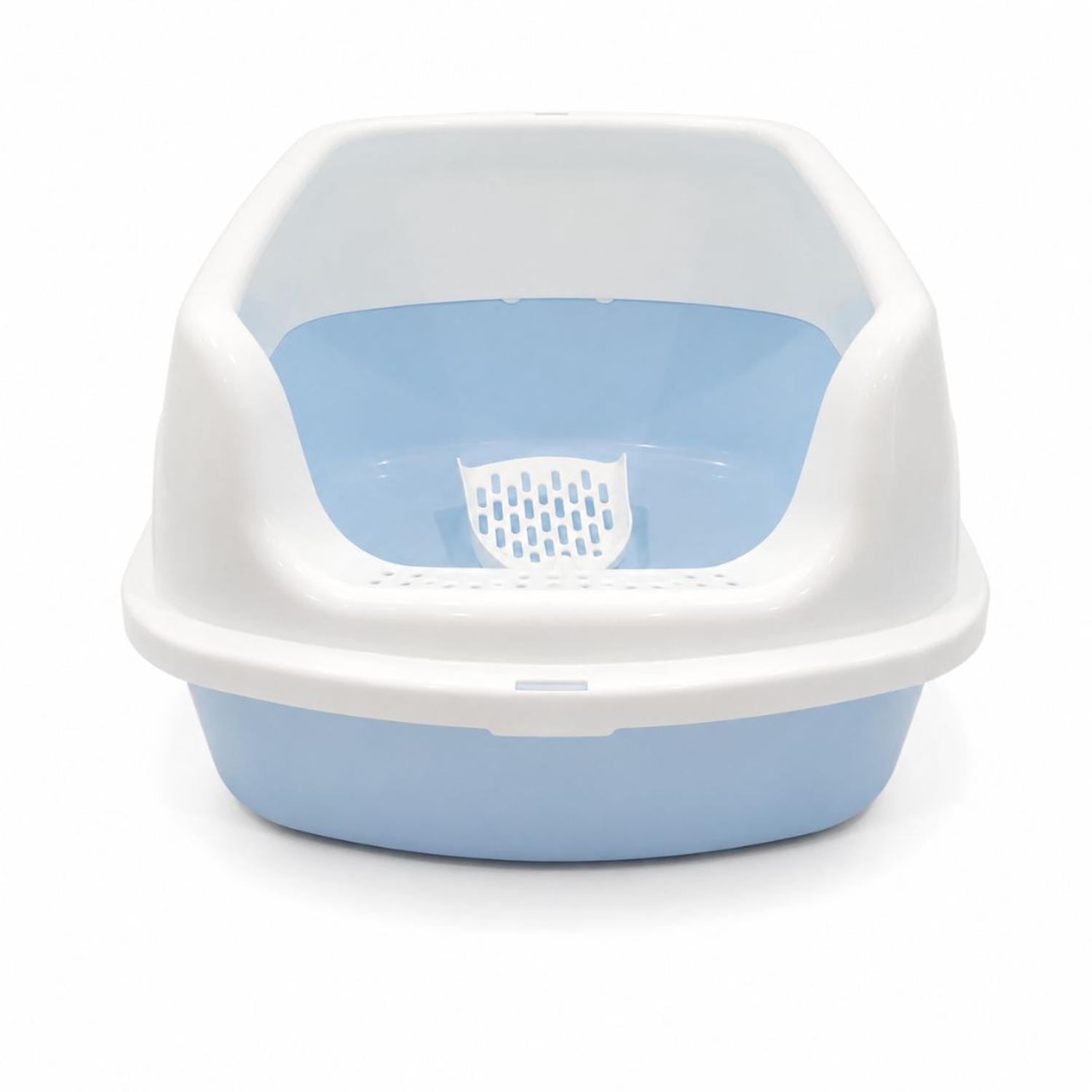 CAJA DE ARENA ARENERO SANITARIO PARA GATO ANTIDERRAMES CON PALA 24X38X50CM CELESTE TAMAÑO M - 3