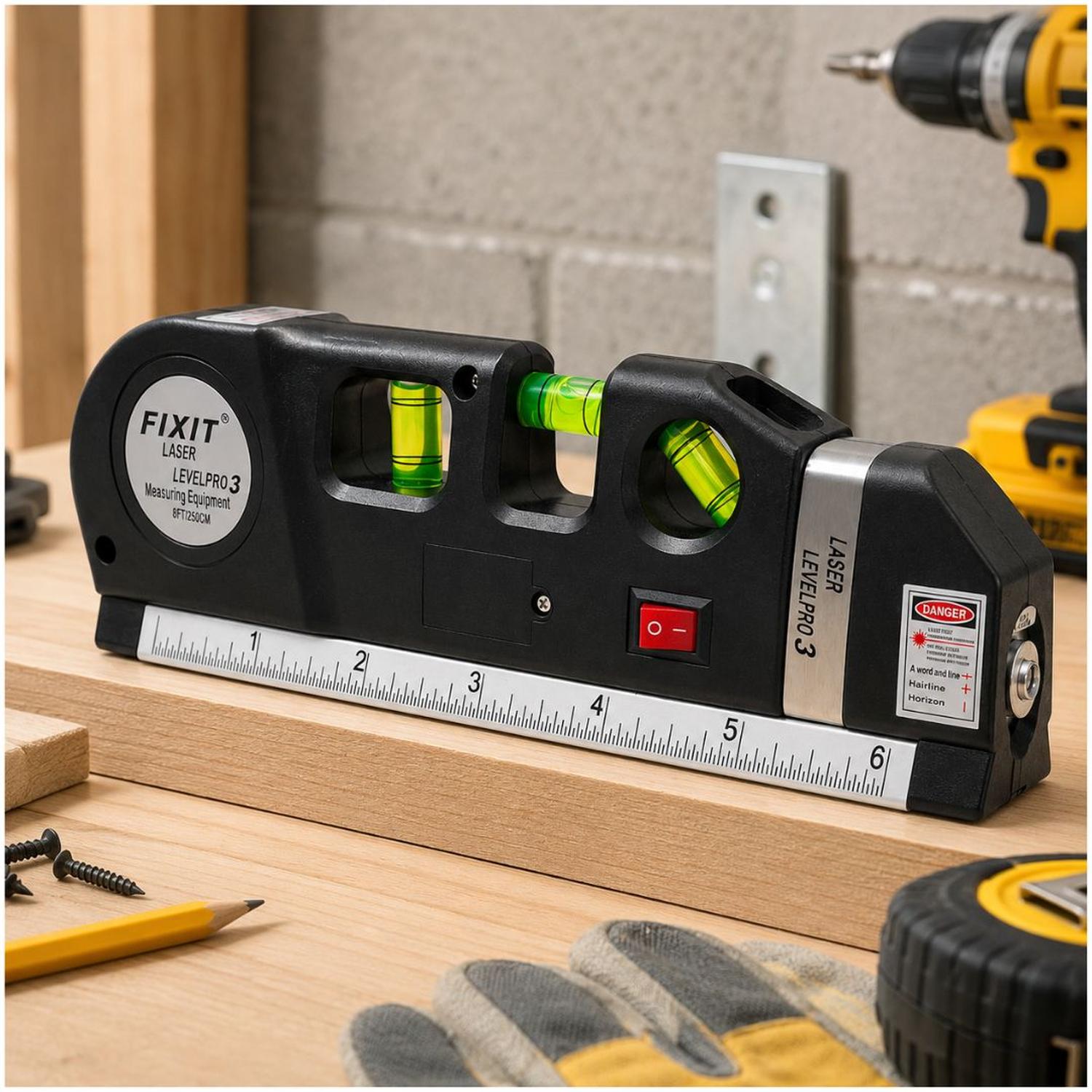 NIVEL LÁSER MULTIFUNCIONAL 3 EN 1 FIXIT LEVELPRO 3 CINTA MÉTRICA REGLA NIVEL - 1